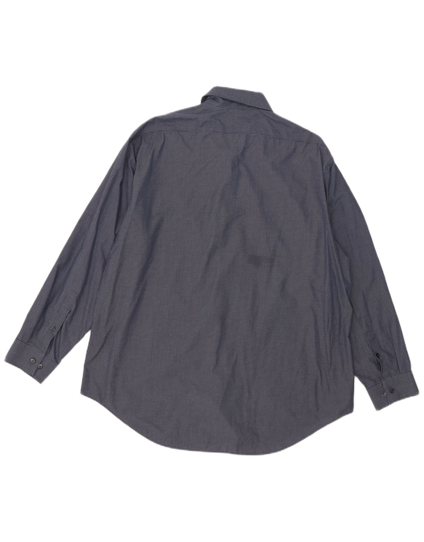 Calvin Klein Mens Slim Fit Shirt Size 17 1/2 XL Navy Blue Gingham Cotton - Image 2