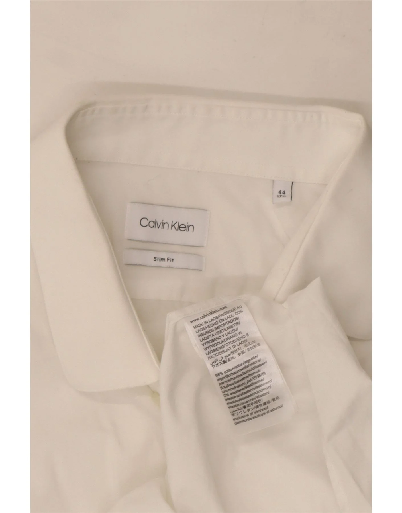 Calvin Klein Mens Slim Fit Shirt Size 17 1/2 XL White Cotton - Image 3