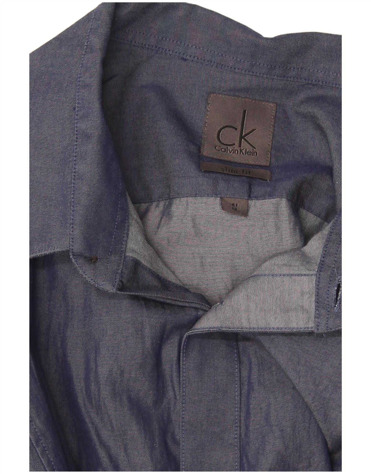Calvin Klein Mens Slim Fit Shirt Size 41 16 Large Navy Blue - Image 3
