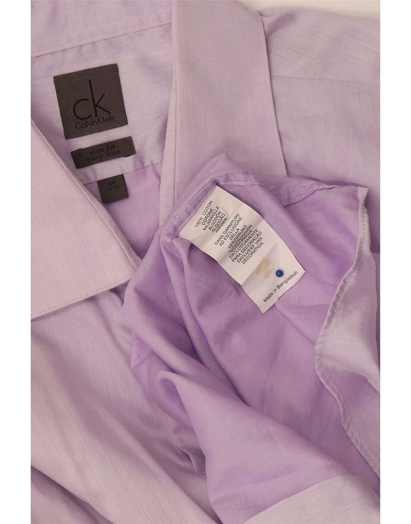 Calvin Klein Mens Slim Fit Shirt Size 44 17 1/2 XL Purple Pinstripe Cotton - Image 3