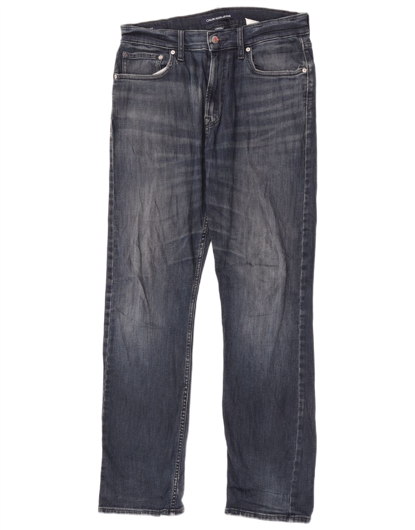 Calvin Klein Mens Straight Jeans W32 L32 Navy Blue Cotton