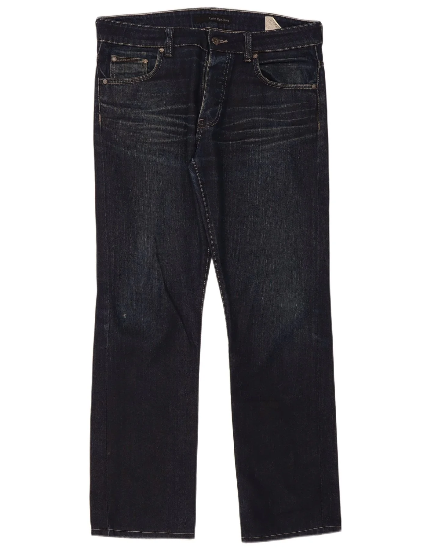 Calvin Klein Mens Straight Jeans W33 L34 Navy Blue Cotton