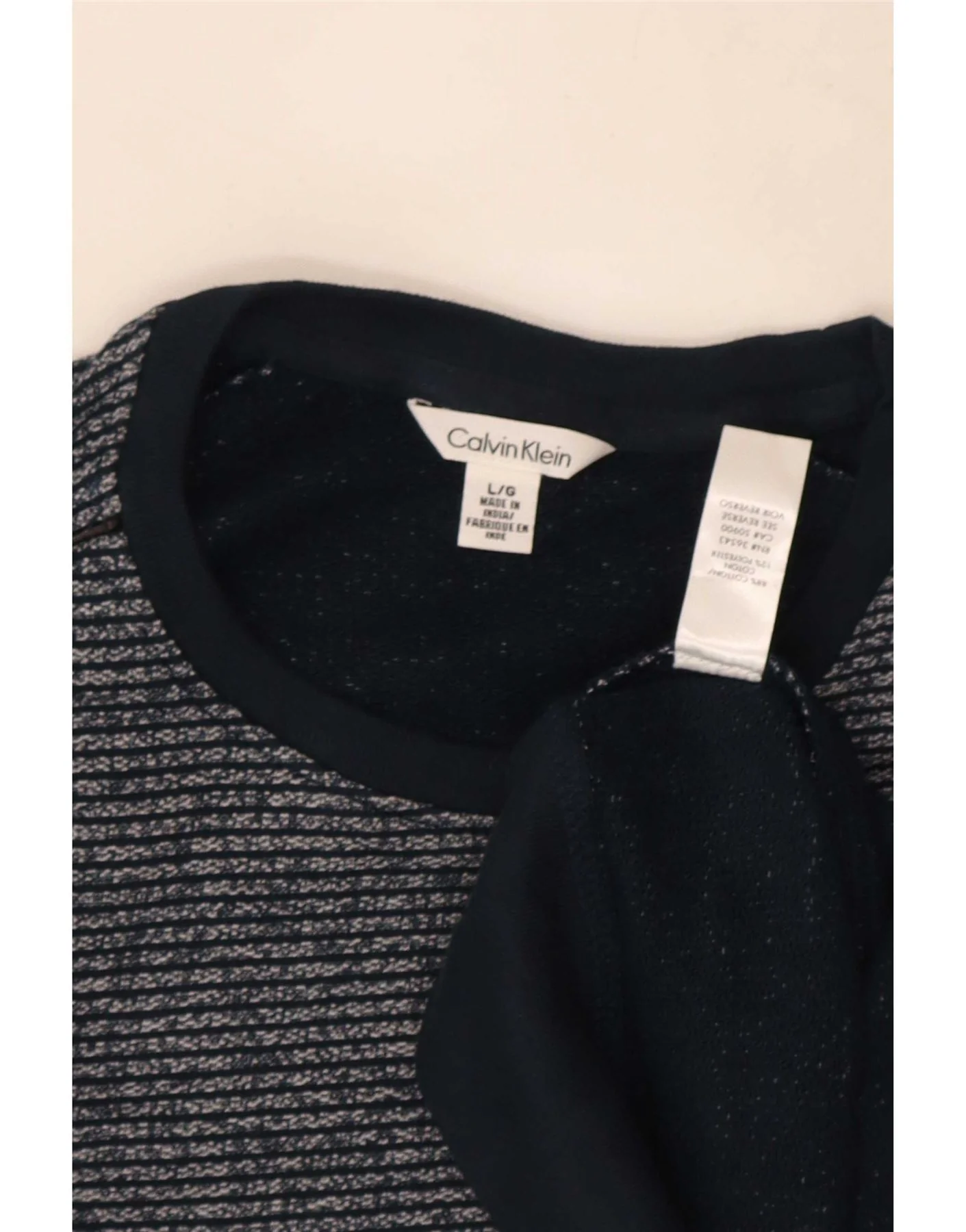 Calvin Klein Mens Sweatshirt Jumper Large Navy Blue Pinstripe Cotton - Image 3
