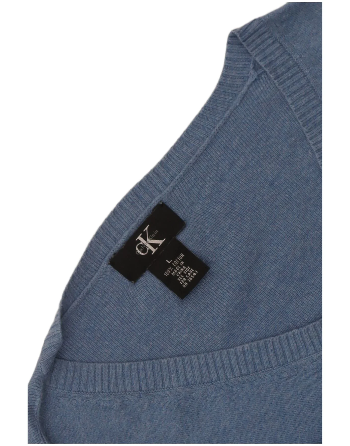 Calvin Klein Mens V-Neck Jumper Sweater Large Blue Cotton - Image 5