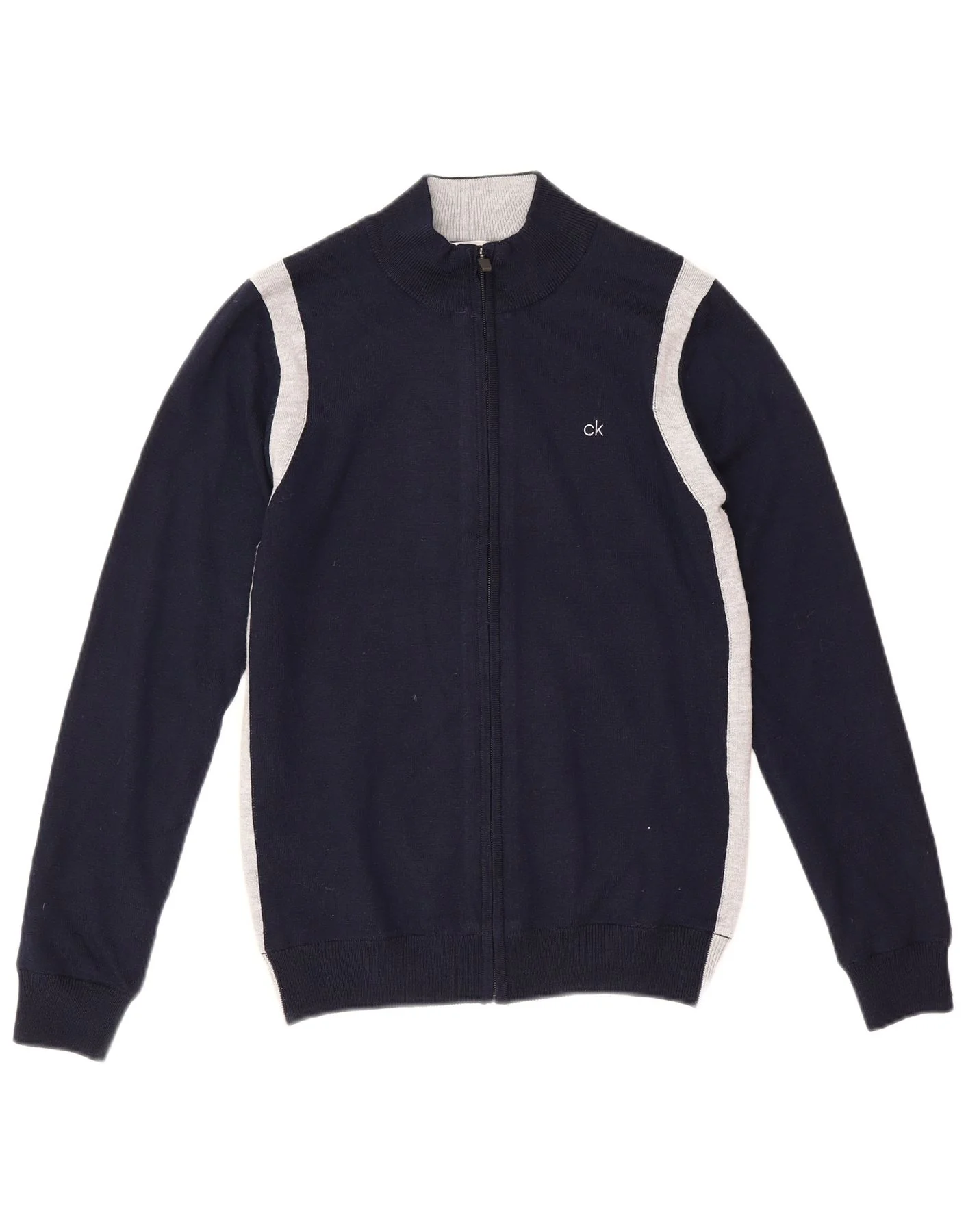 Calvin Klein Womens Cardigan Sweater UK 10 Small Navy Blue Colourblock