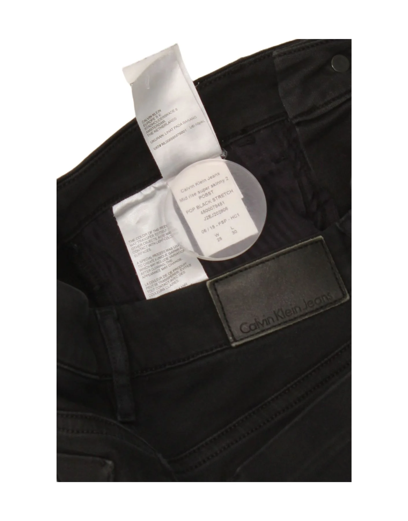 Calvin Klein Womens Mid Rise Skinny Jeans W25 L30 Black Cotton - Image 3