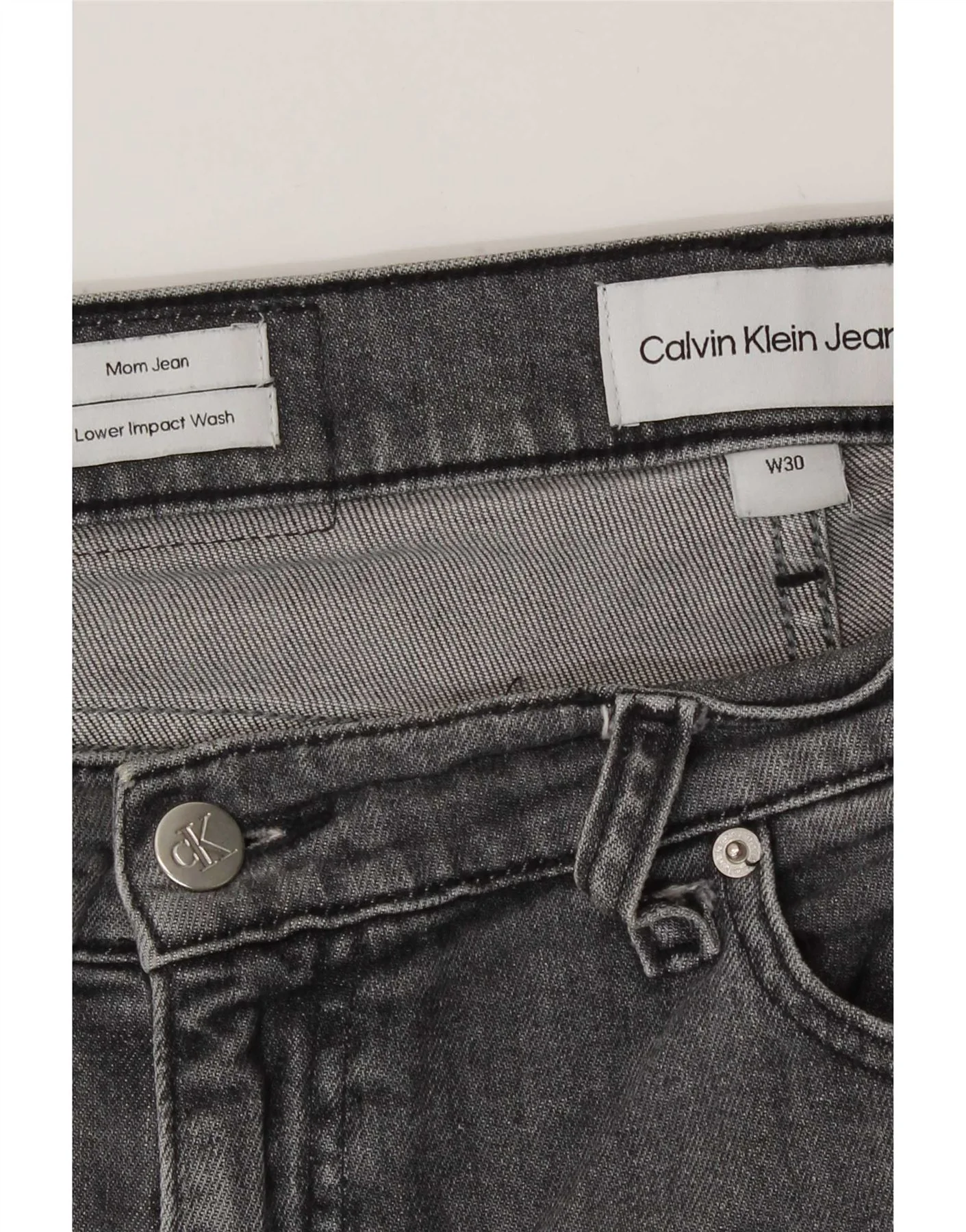 Calvin Klein Womens Mom High Rise Tapered Jeans W30 L28 Grey - Image 3