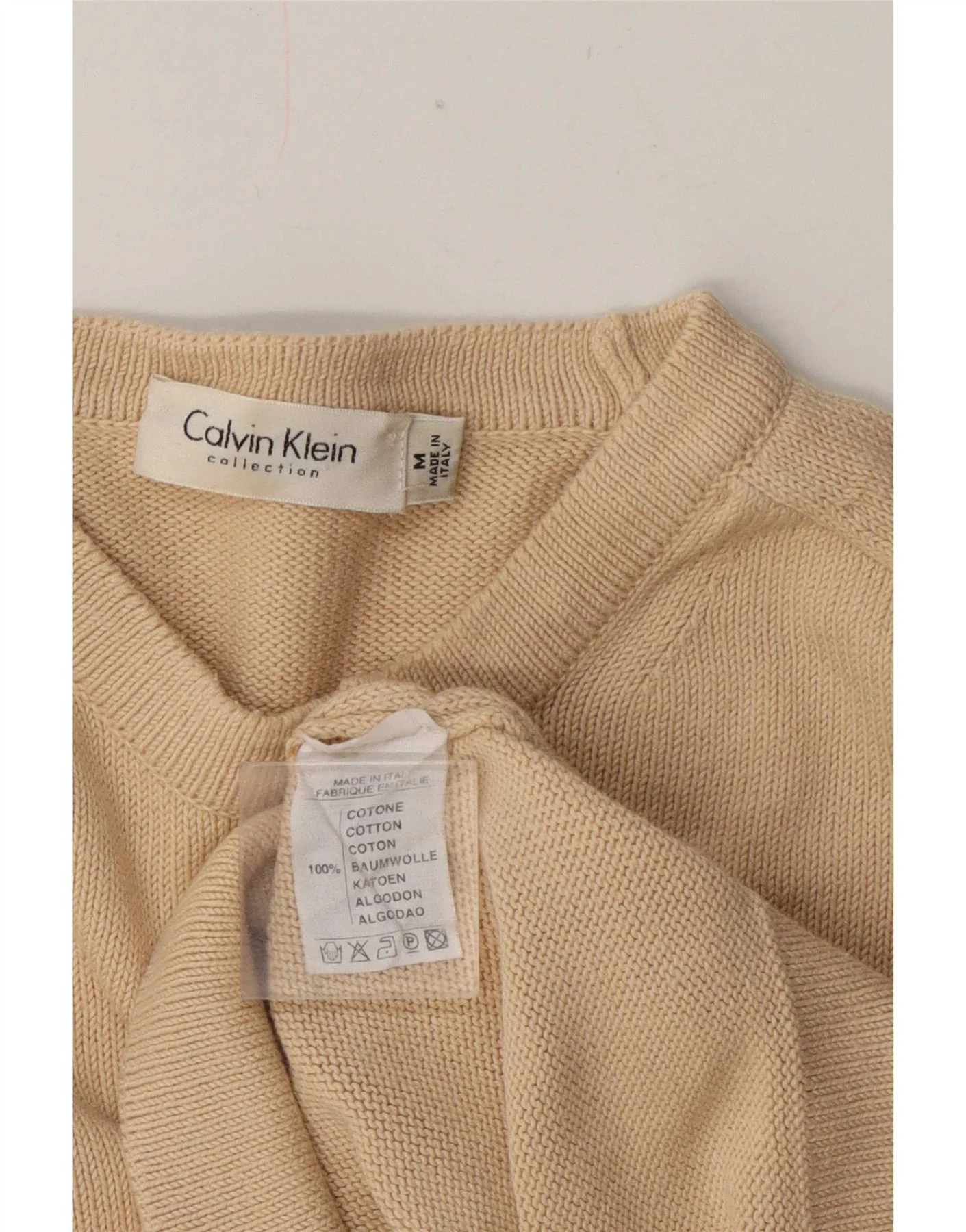 Calvin Klein Womens Regular Fit Crew Neck Jumper Sweater UK 12 Medium Beige - Image 4