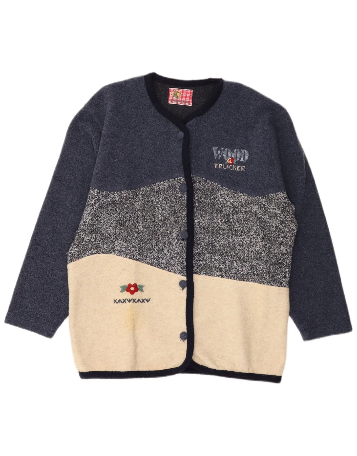 Campagnolo Womens Graphic Cardigan Sweater UK 18 XL Navy Blue Colourblock