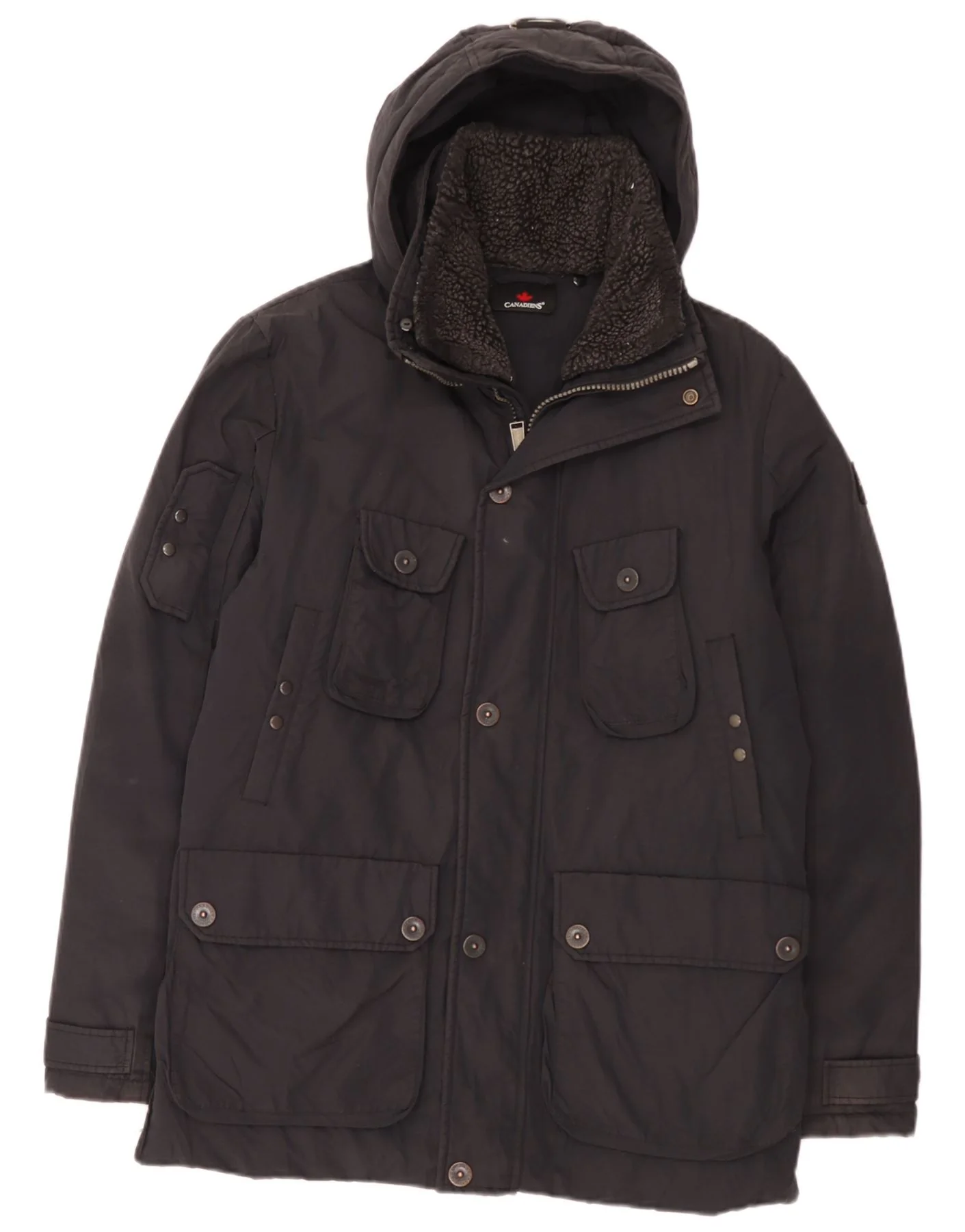 Canadiens Mens Hooded Padded Jacket IT 48 Medium Black Cotton