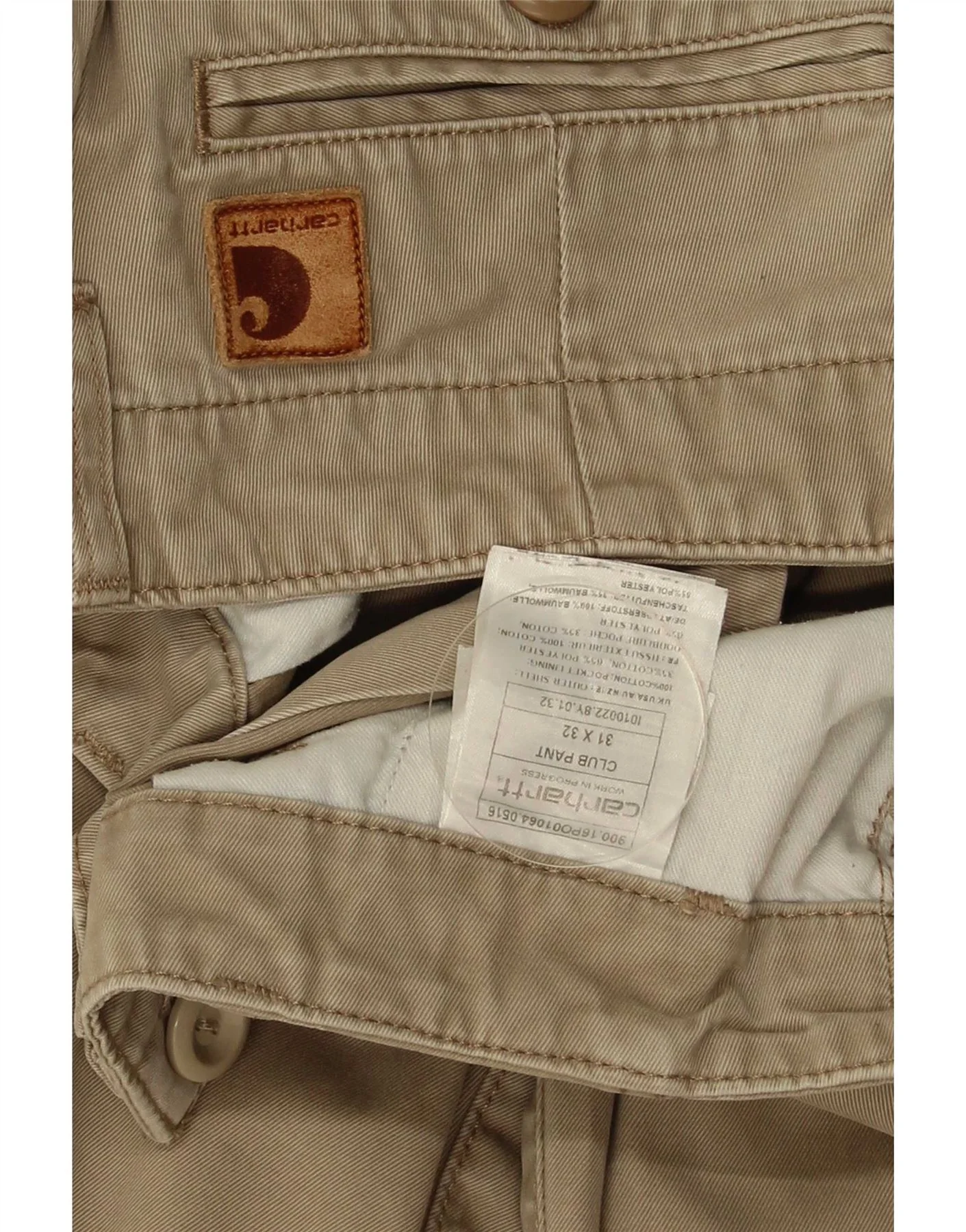Carhartt Mens Slim Chino Trousers W31 L32 Beige Cotton - Image 3