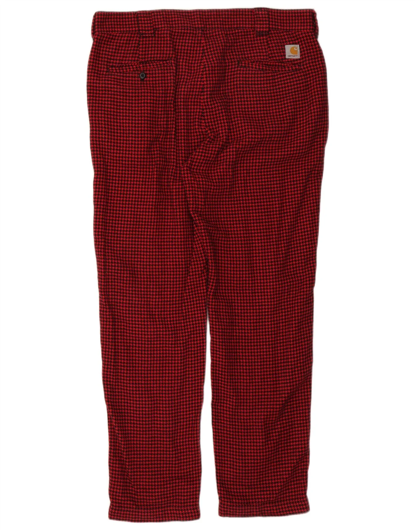 Carhartt Mens Straight Chino Trousers XL W40 L32 Red Houndstooth Cotton - Image 2