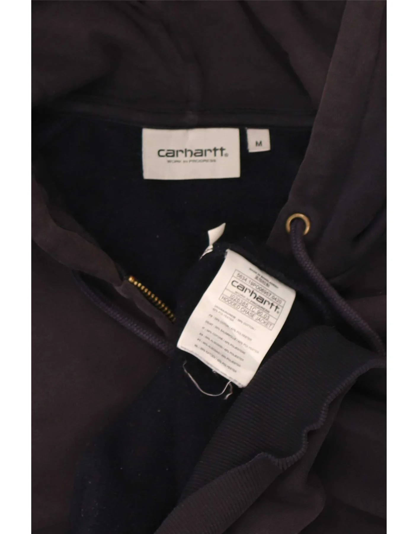 Carhartt Mens Zip Hoodie Sweater Medium Navy Blue Cotton - Image 6