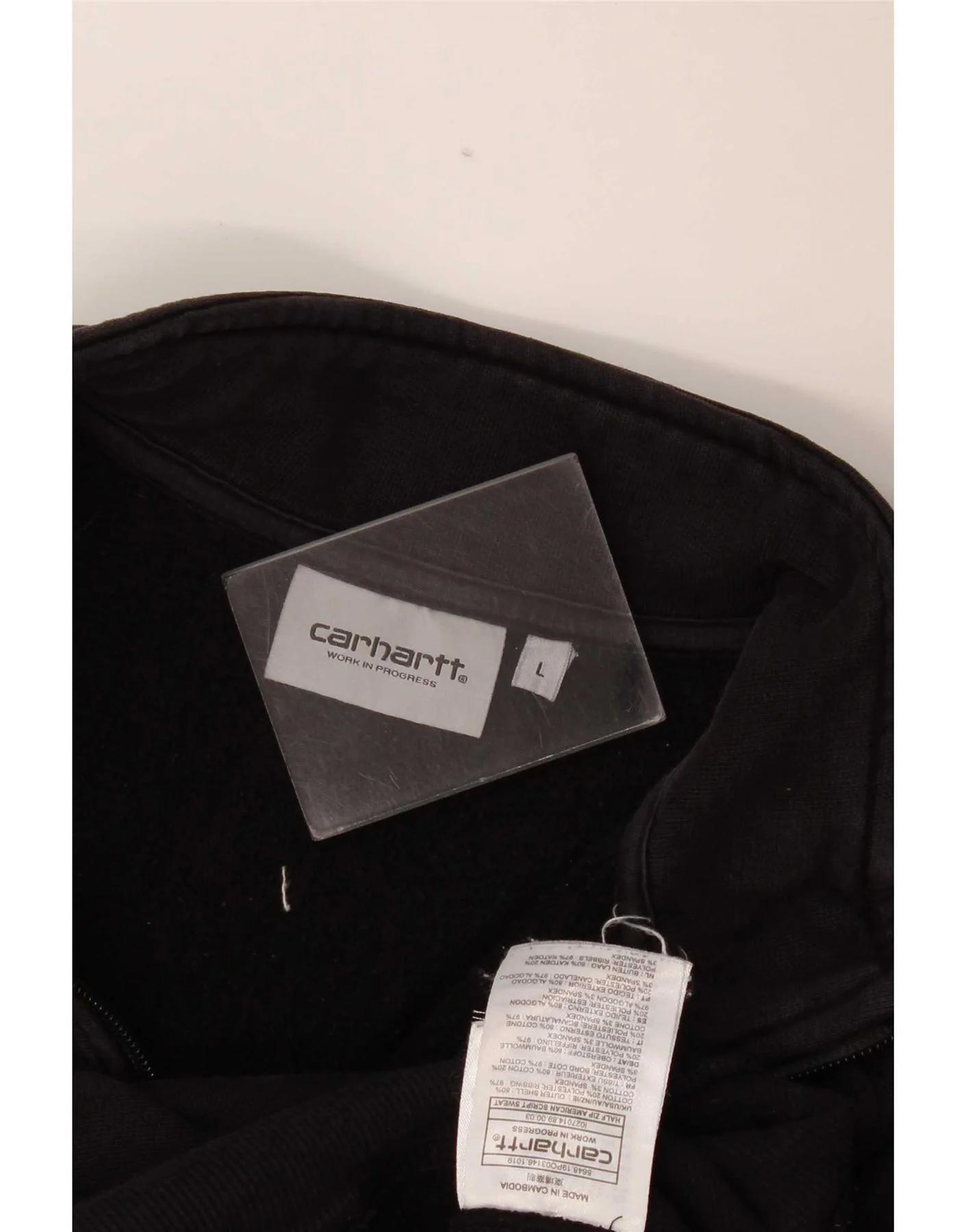 Carhartt Mens Zip Neck Sweatshirt Jumper Large Black Cotton - Image 3