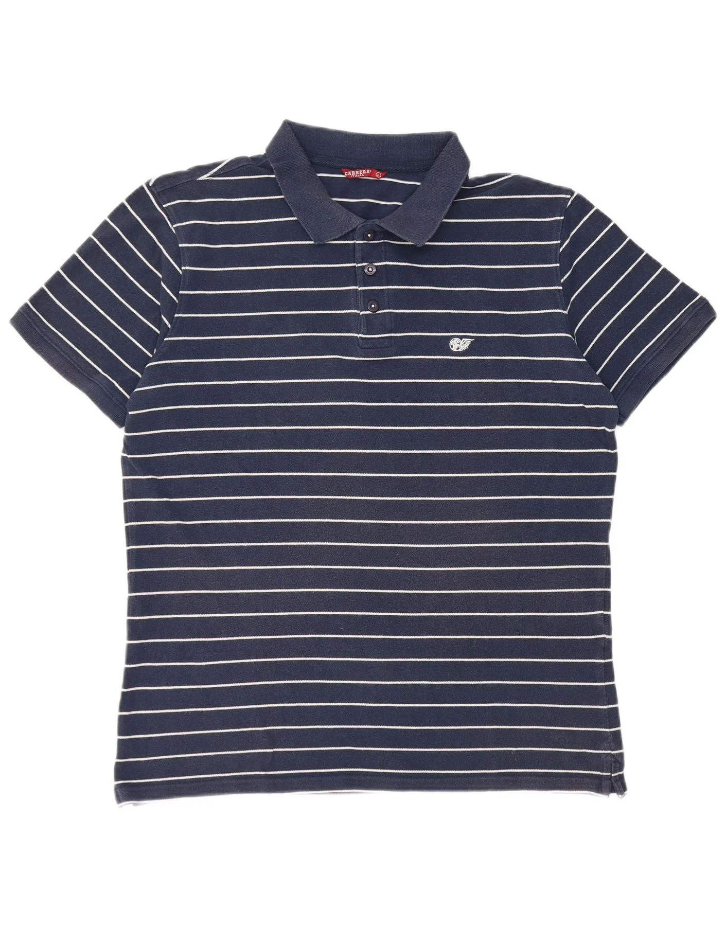 Carrera Mens Short Sleeve Polo Shirt Large Navy Blue Striped