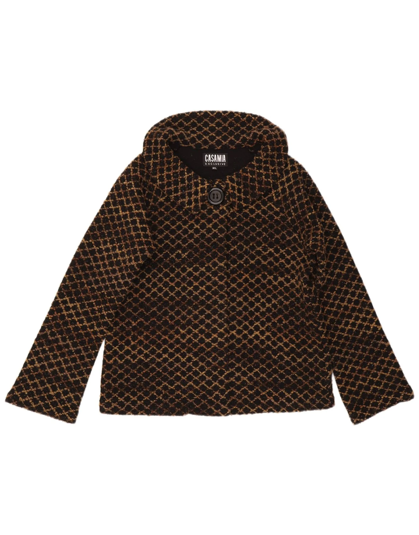 Casamia Womens Overcoat UK 14 Medium Brown Geometric Acrylic