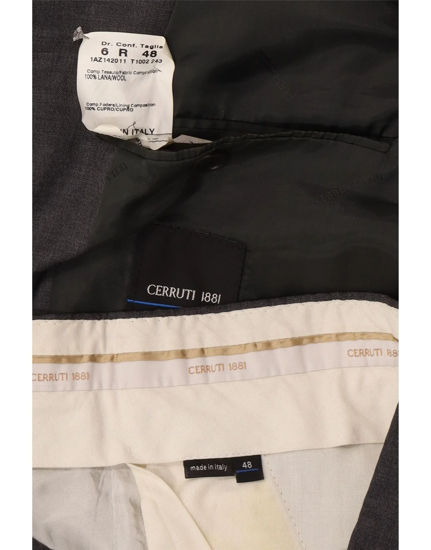 Cerruti 1881 Mens 3 Button 2 Piece Suit IT 48 Medium W34 L32 Grey Cotton - Image 3