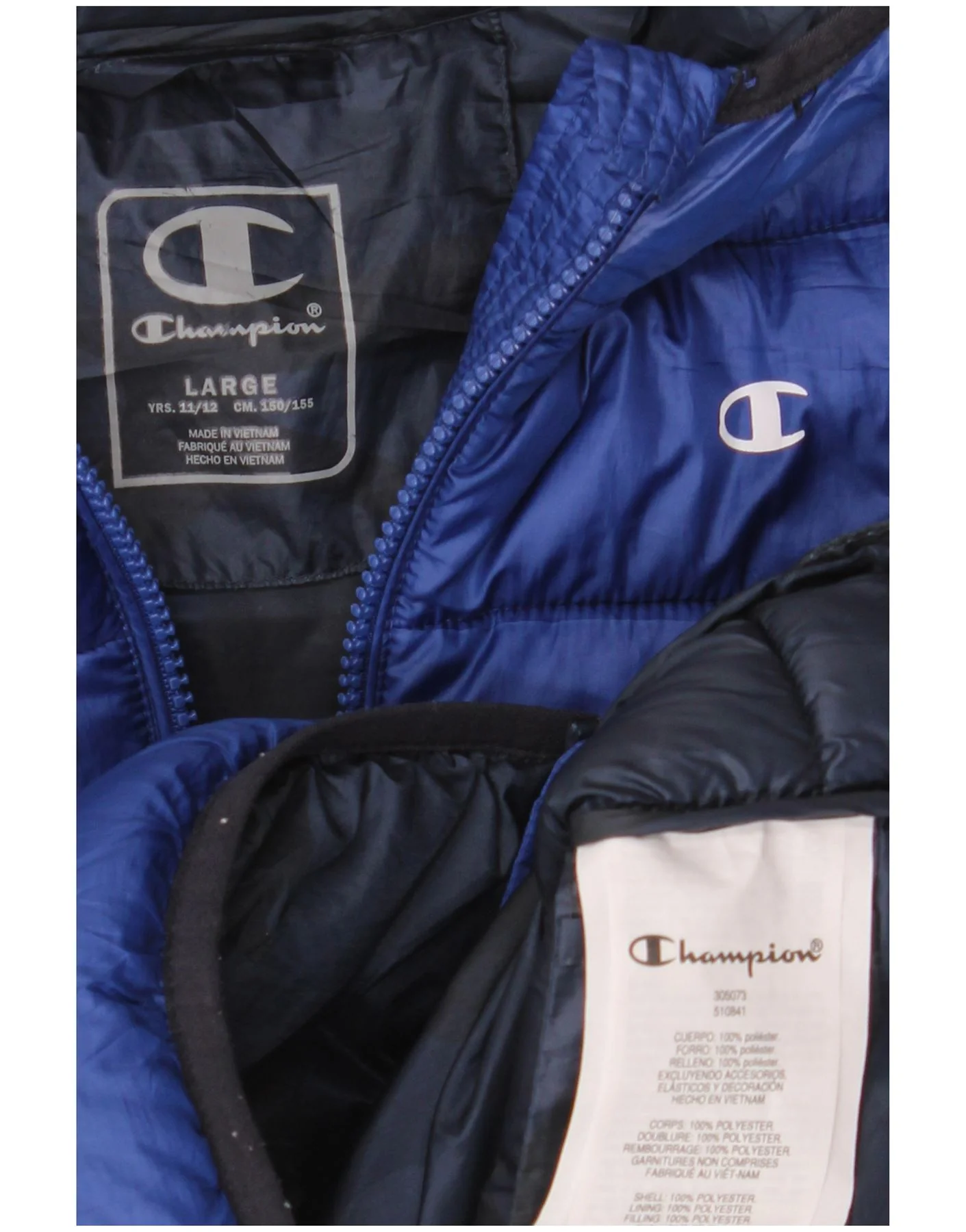 Champion Boys Graphic Hooded Padded Jacket 11-12 Years Large Blue Polyester - Image 3
