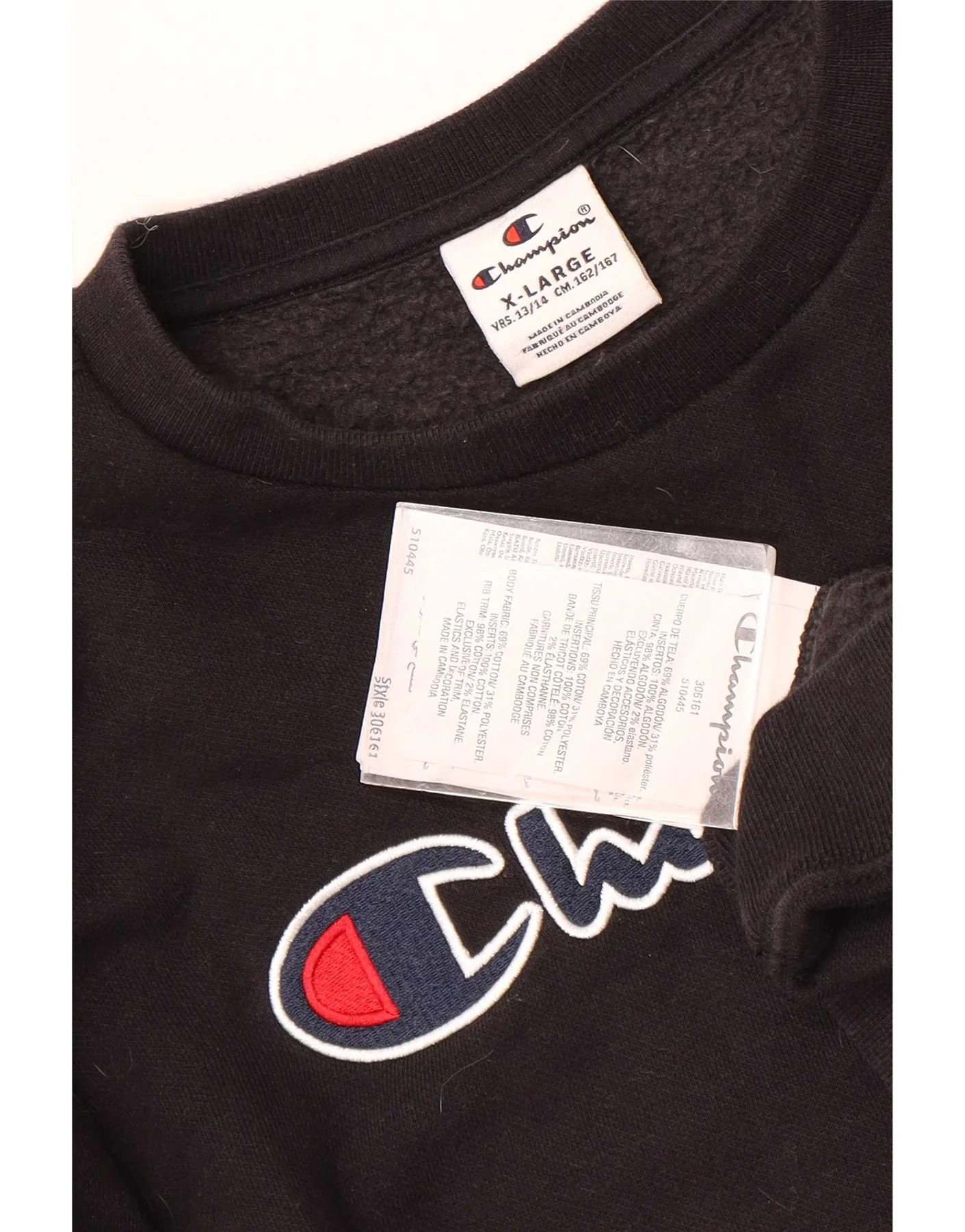 Champion Boys Graphic Sweatshirt Jumper 13-14 Years XL Black Cotton - Image 3