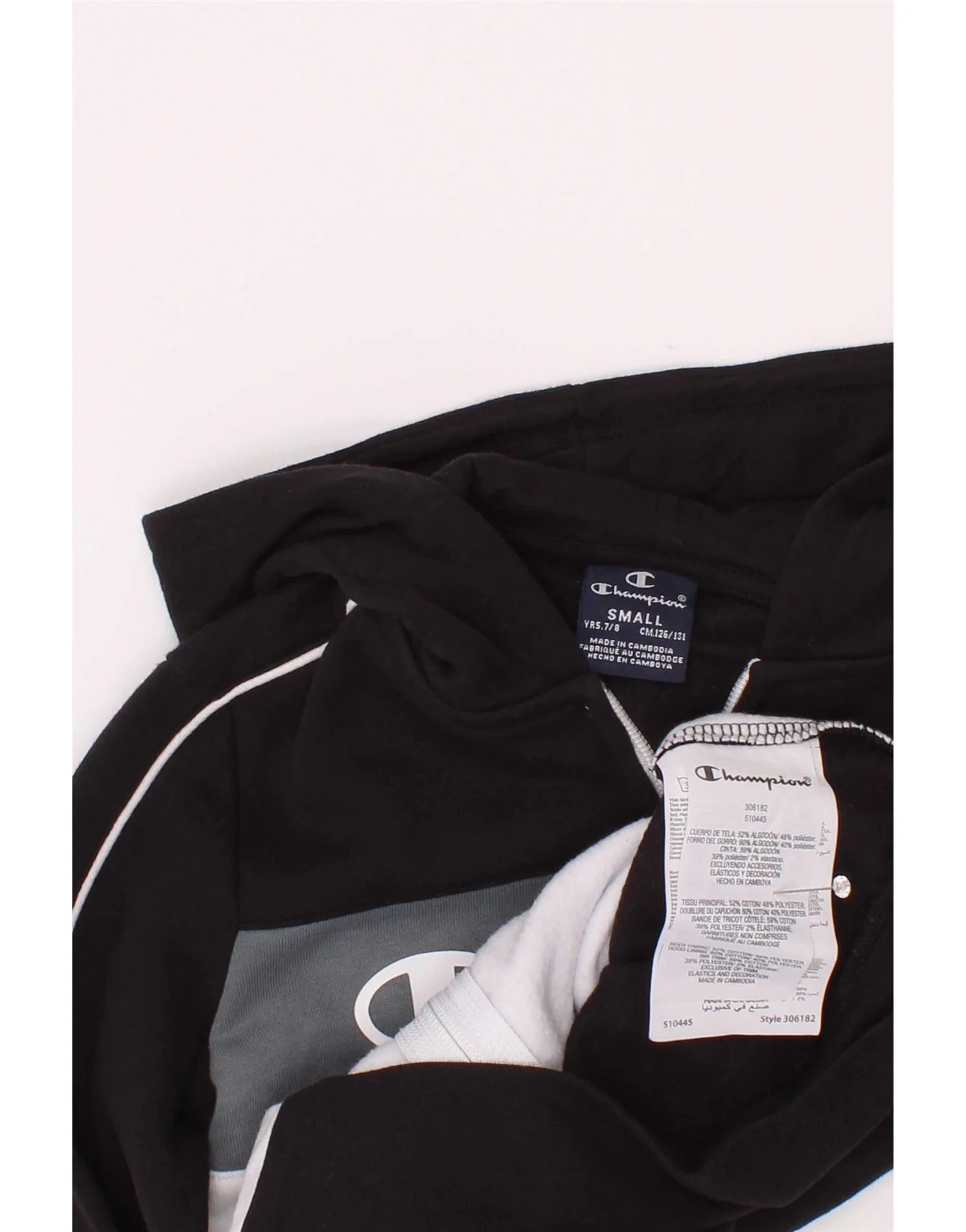 Champion Boys Graphic Zip Hoodie Sweater 7-8 Years Small Black Colourblock - Image 3