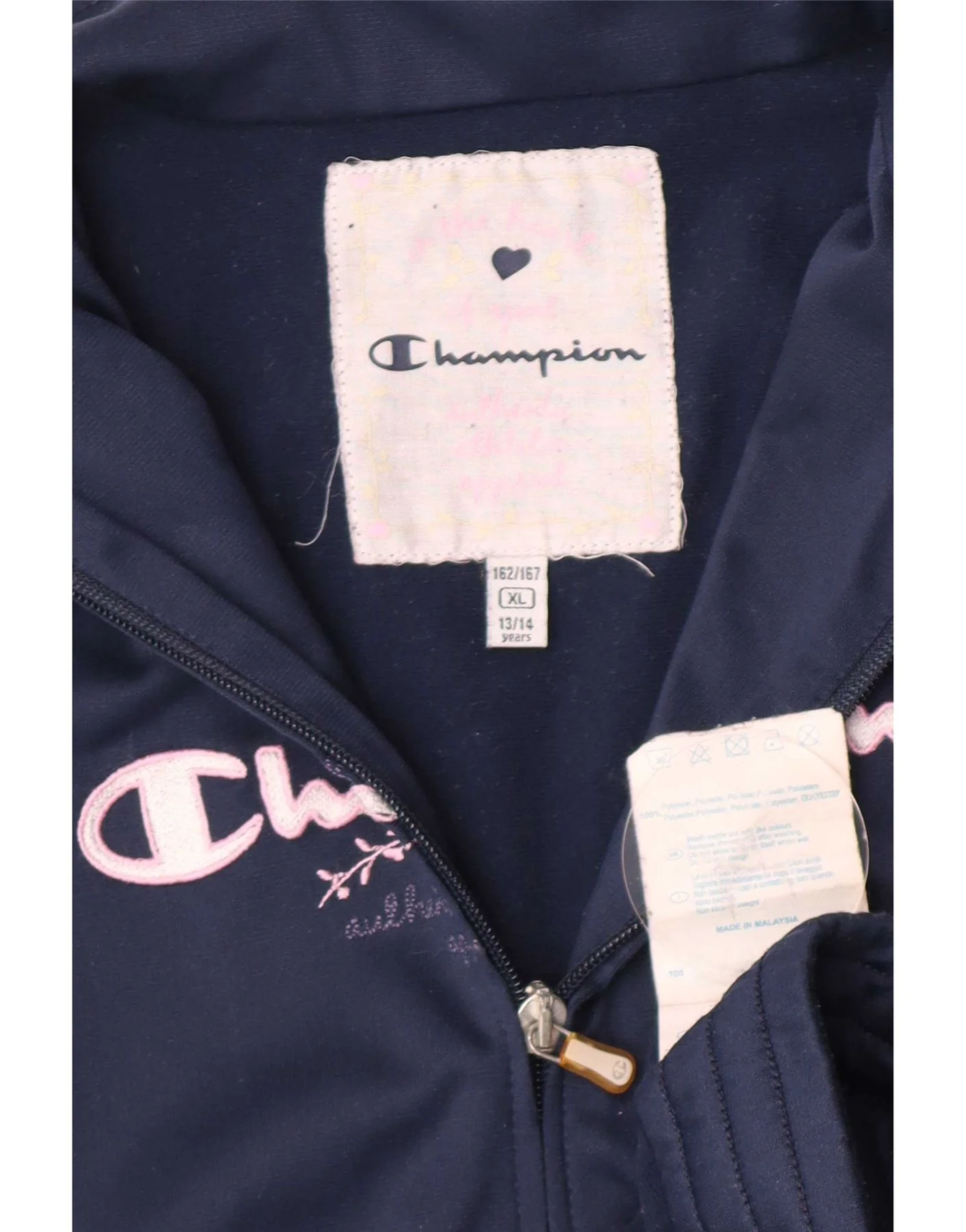 Champion Girls Graphic Tracksuit Top Jacket 13-14 Years XL Navy Blue - Image 3