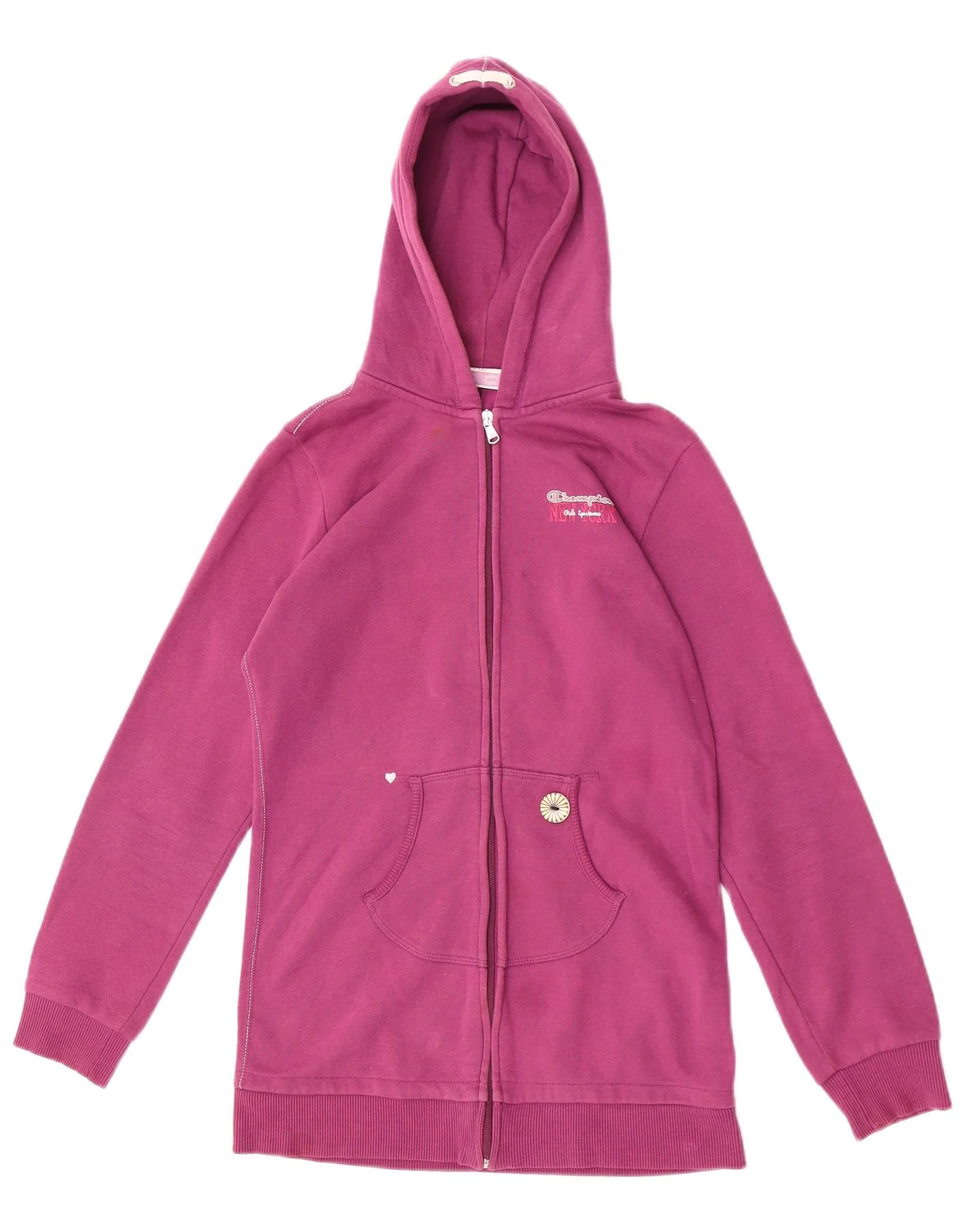 Champion Girls Zip Hoodie Sweater 13-14 Years XL Pink Cotton