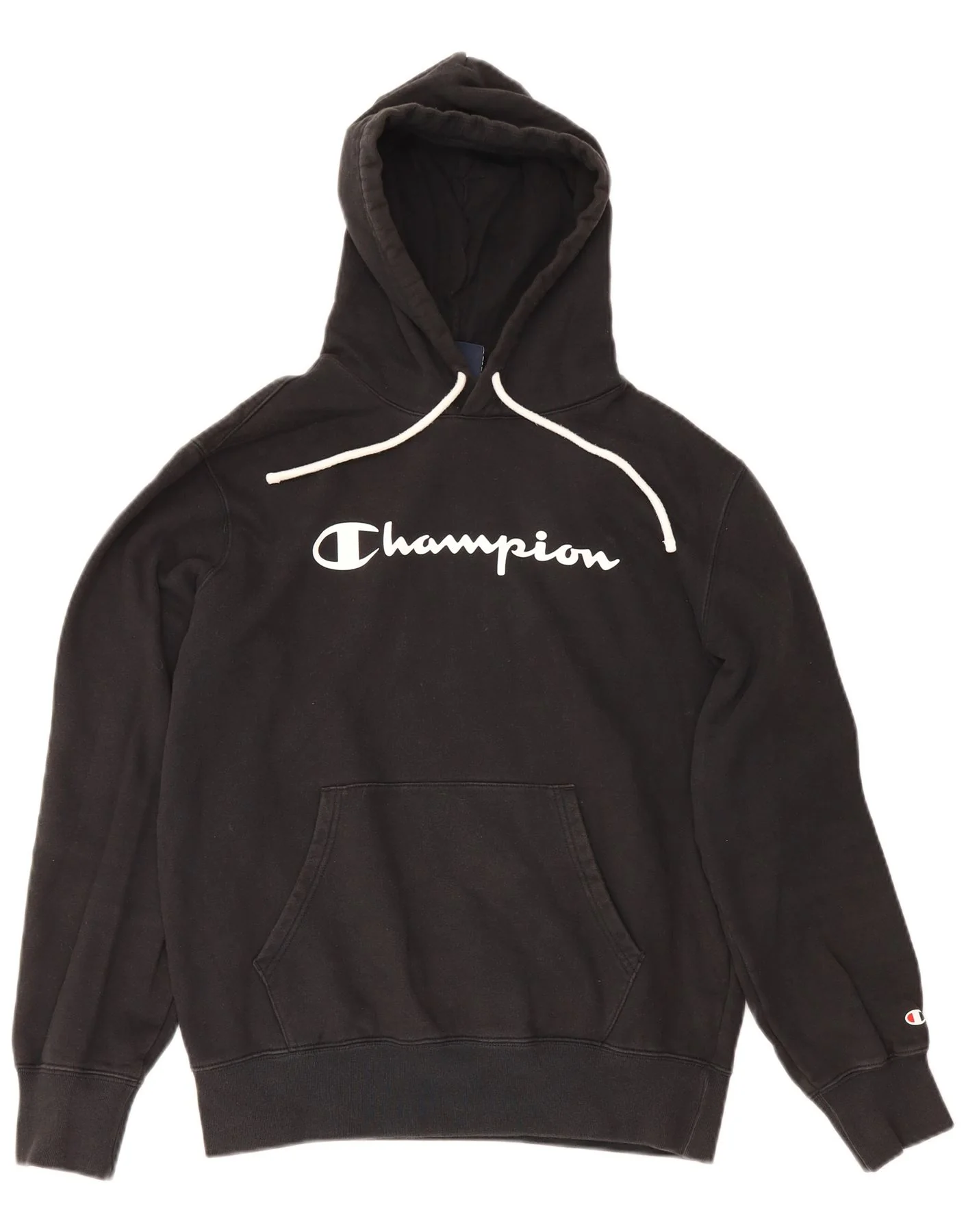 Champion Mens Graphic Hoodie Jumper Large Black Cotton