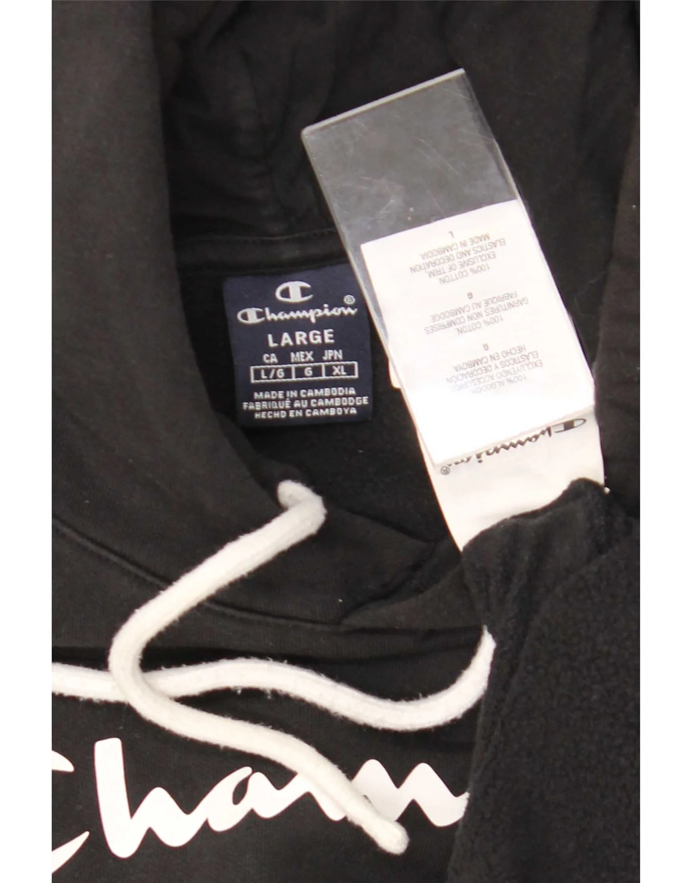 Champion Mens Graphic Hoodie Jumper Large Black Cotton - Image 3