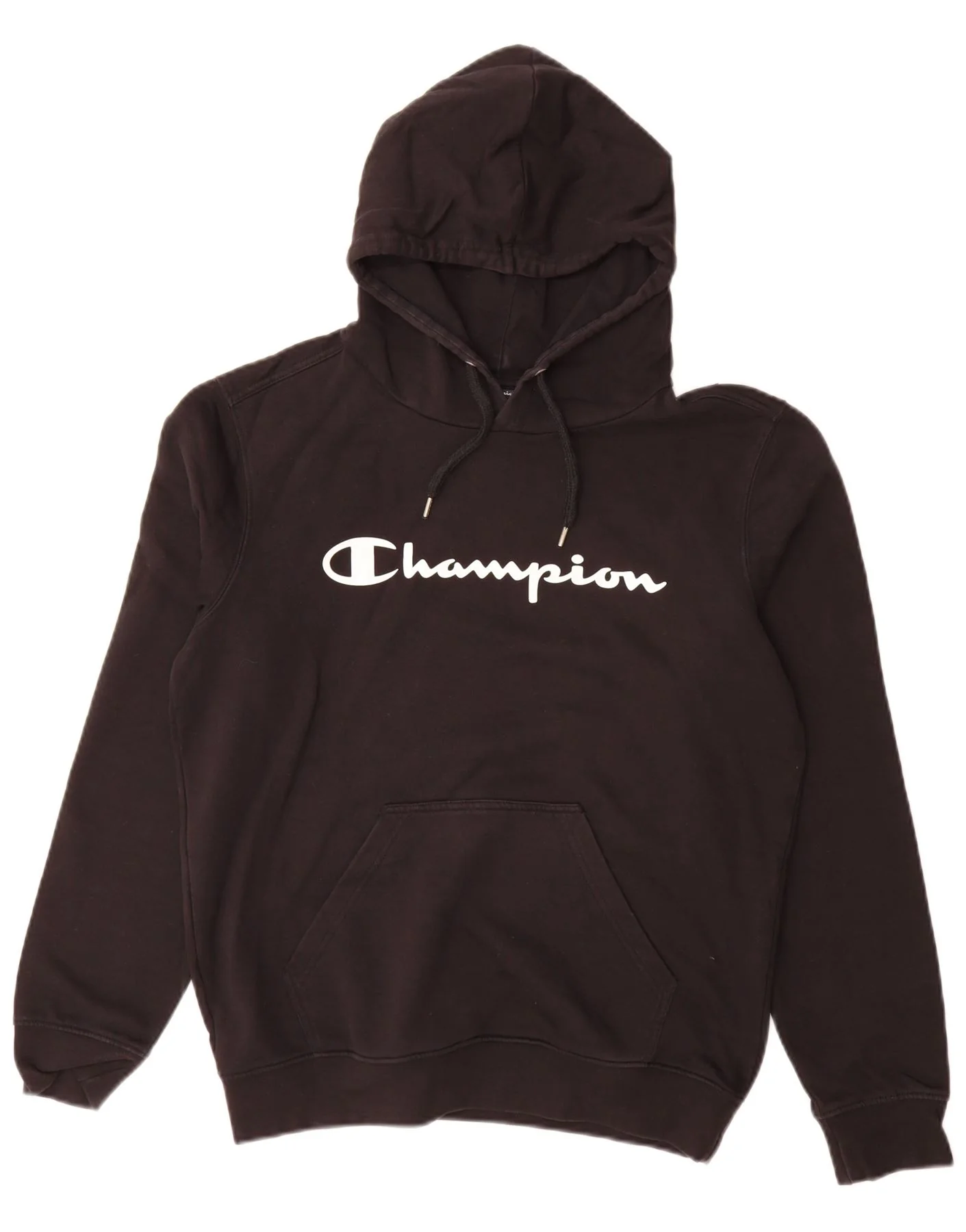 Champion Mens Graphic Hoodie Jumper Large Black Cotton