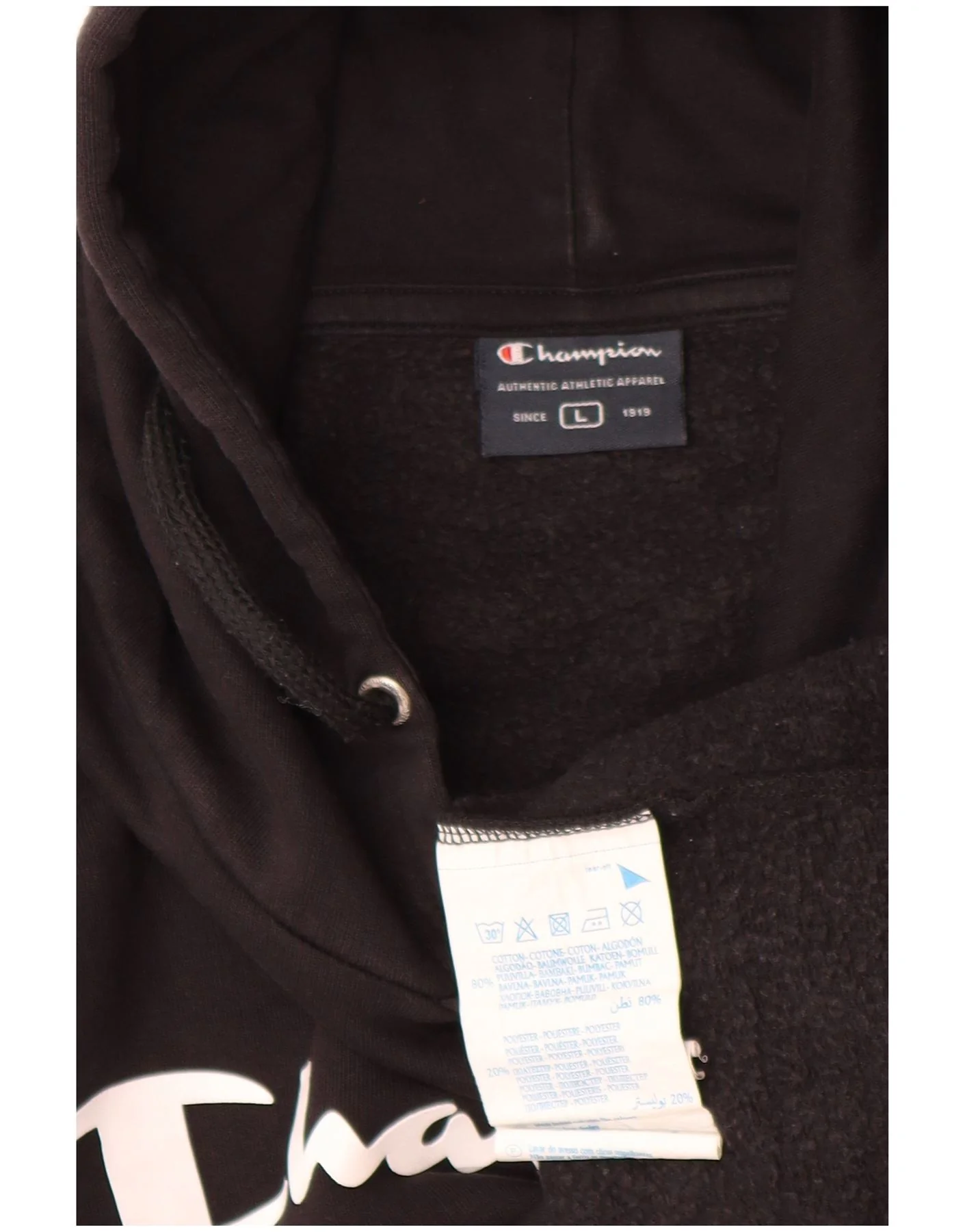 Champion Mens Graphic Hoodie Jumper Large Black Cotton - Image 3