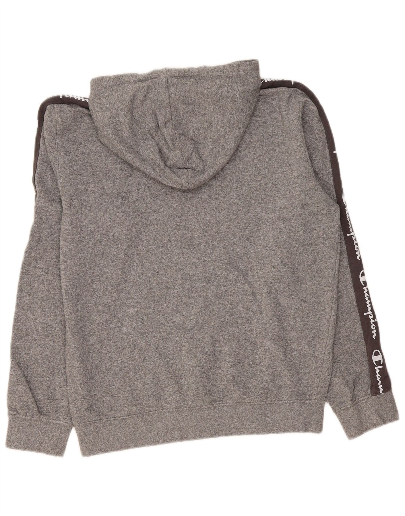 Champion Mens Graphic Hoodie Jumper Medium Grey Colourblock Cotton - Image 2
