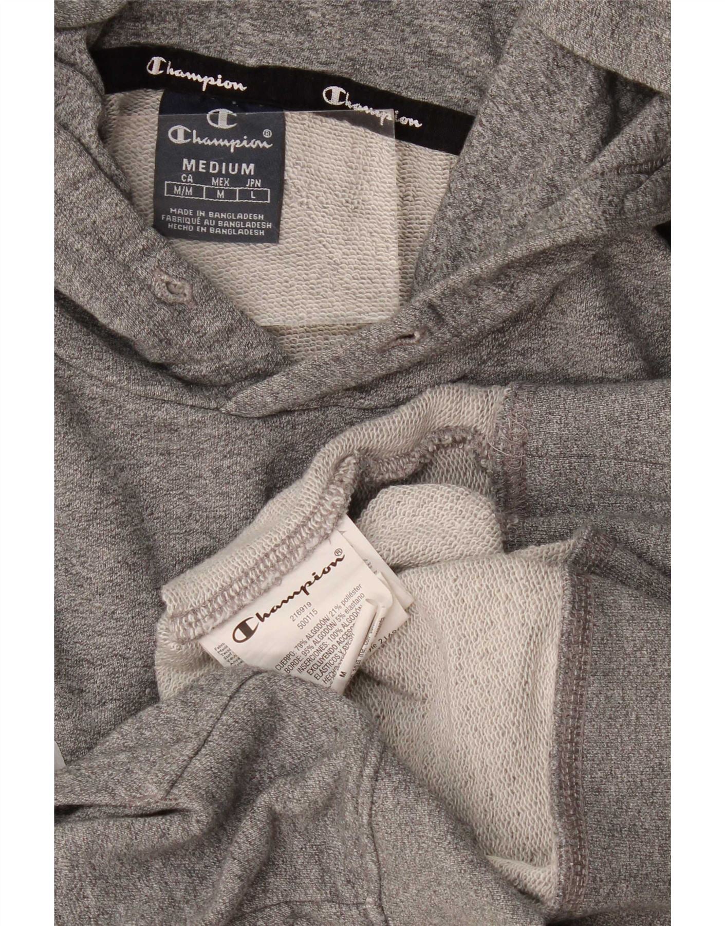 Champion Mens Graphic Hoodie Jumper Medium Grey Colourblock Cotton - Image 3