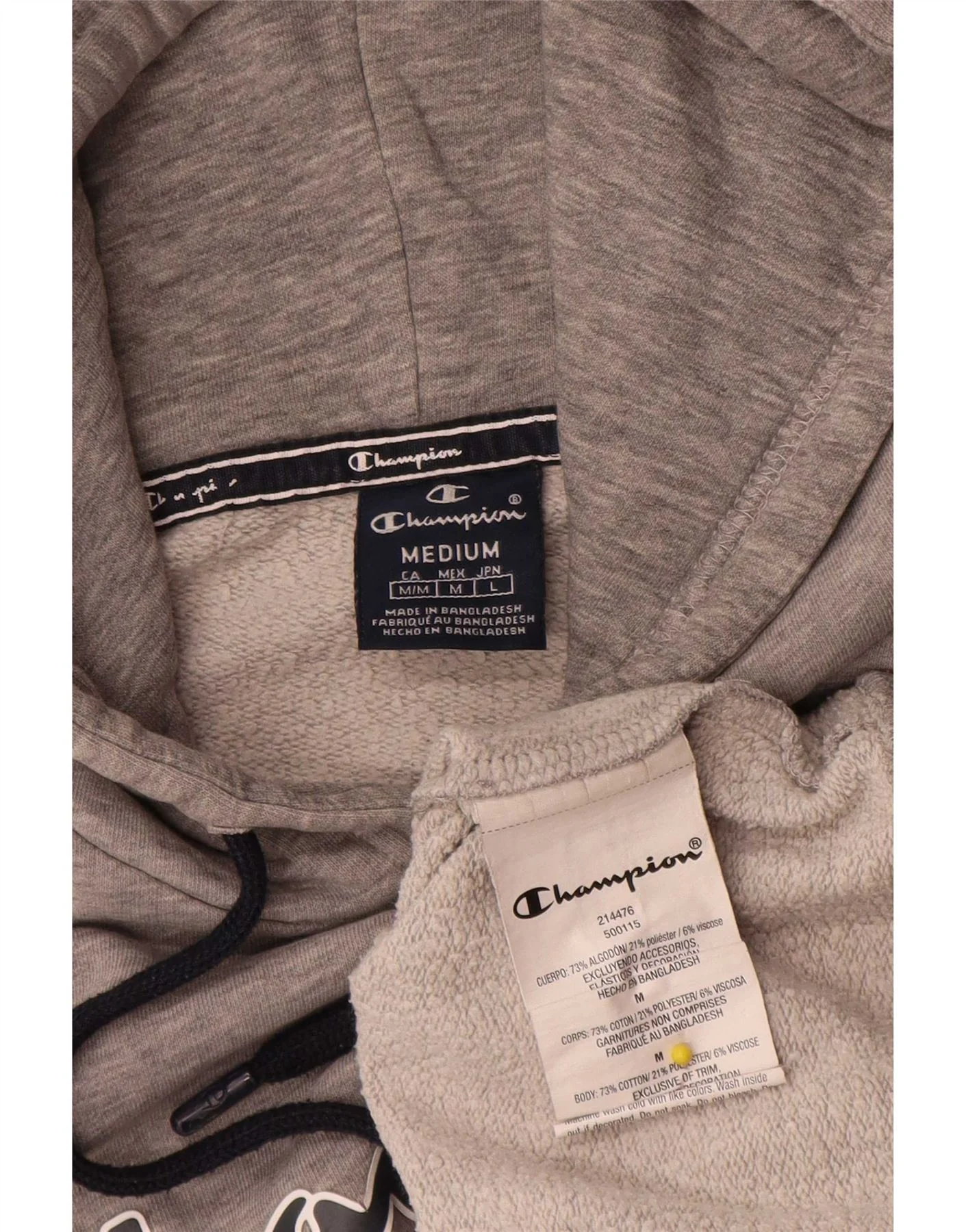 Champion Mens Graphic Hoodie Jumper Medium Grey Flecked Cotton - Image 3