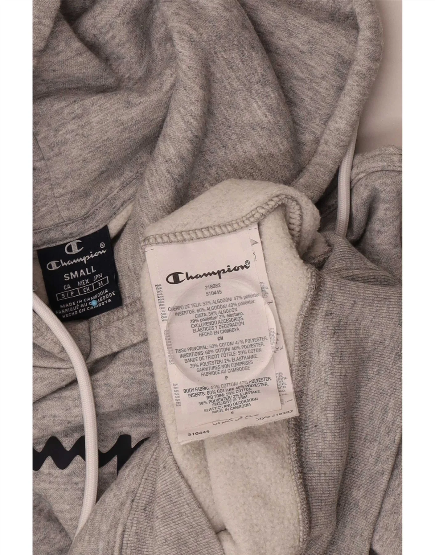 Champion Mens Graphic Hoodie Jumper Small Grey Flecked Cotton - Image 3