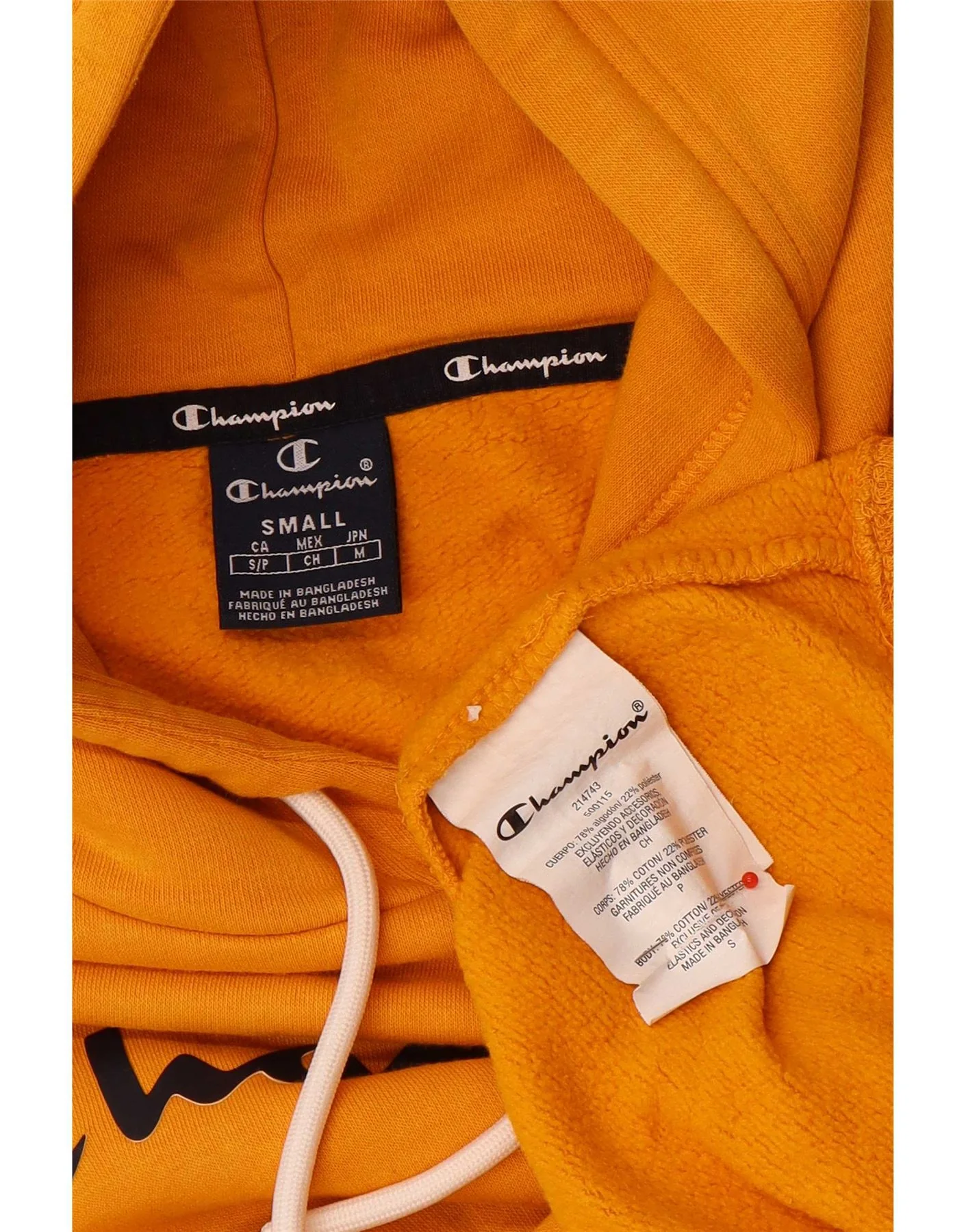 Champion Mens Graphic Hoodie Jumper Small Yellow Cotton - Image 3