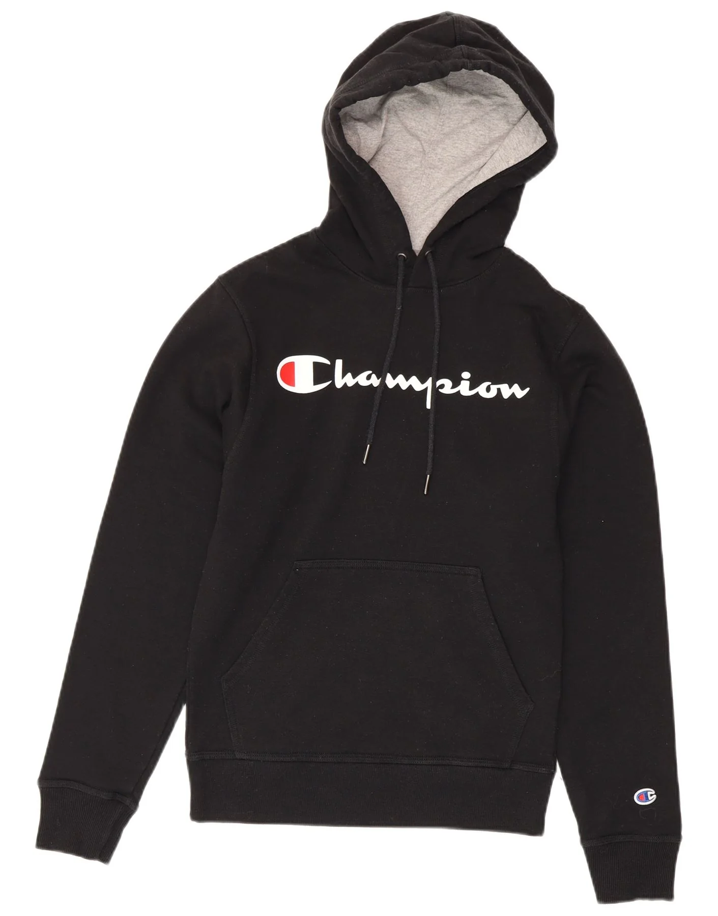 Champion Mens Graphic Hoodie Jumper XS Black Cotton