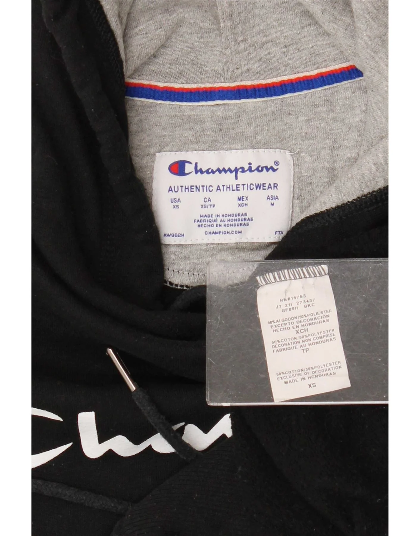 Champion Mens Graphic Hoodie Jumper XS Black Cotton - Image 3