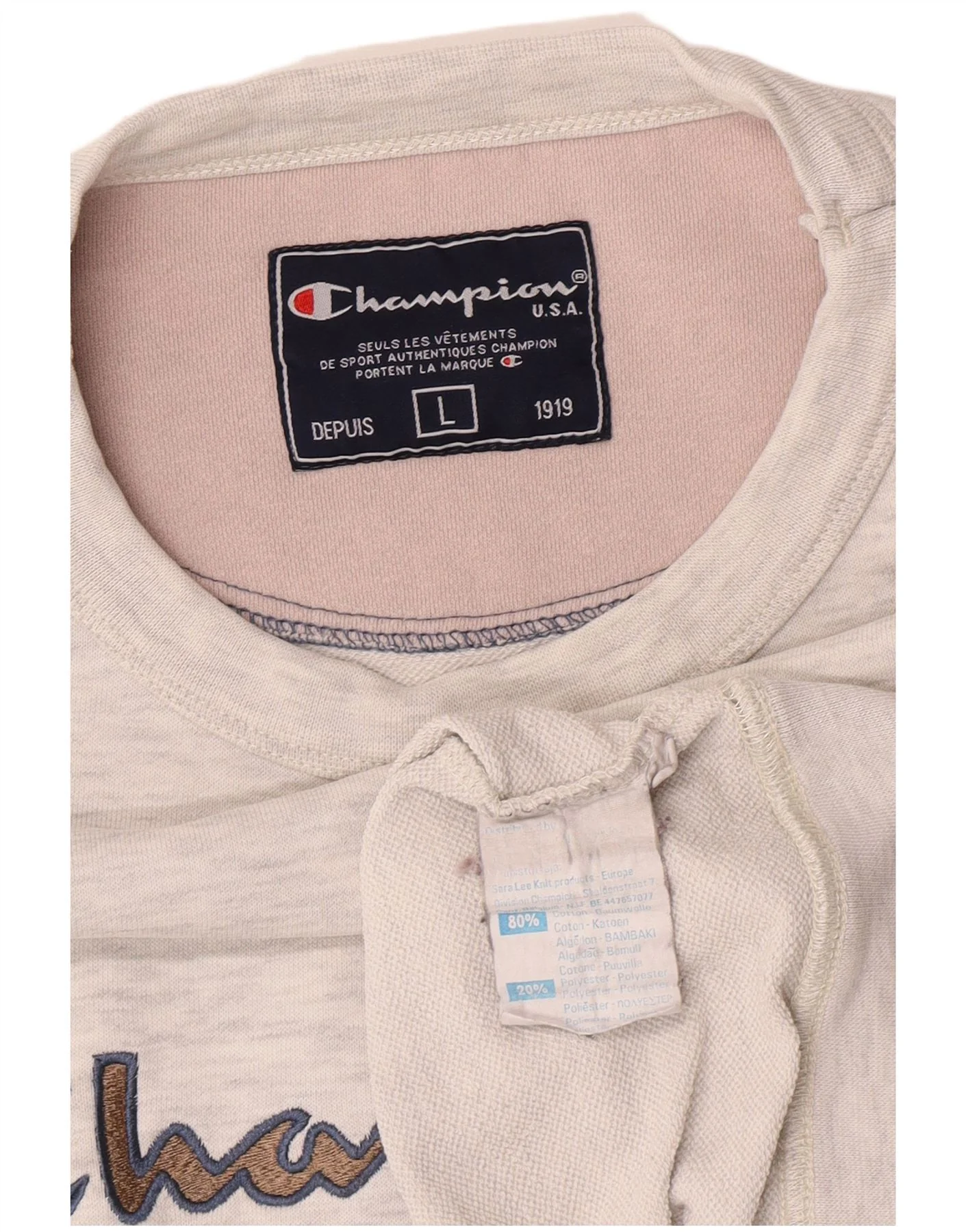 Champion Mens Graphic Sweatshirt Jumper Large Grey Flecked Cotton - Image 4