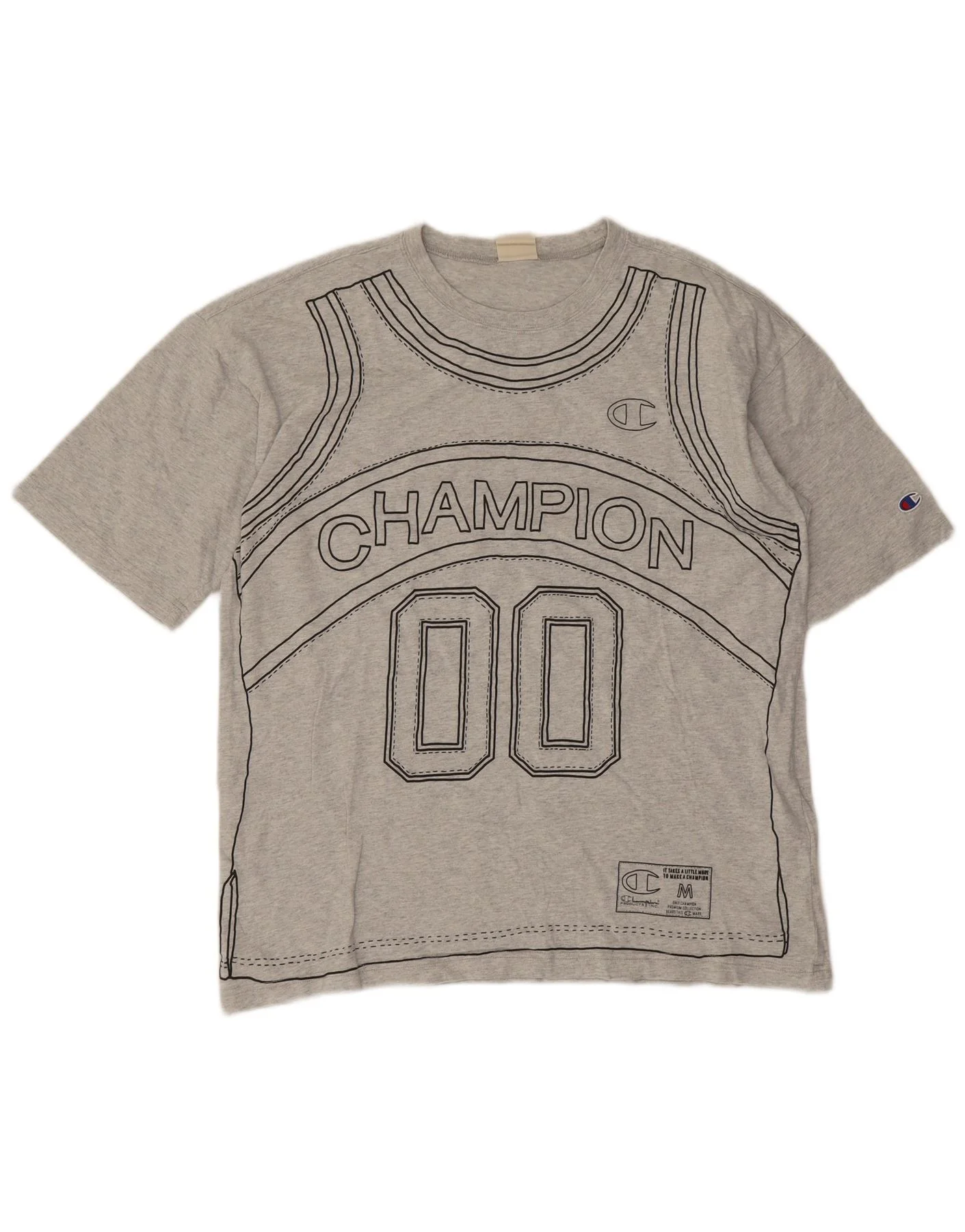 Champion Mens Graphic T-Shirt Top Large Grey Cotton