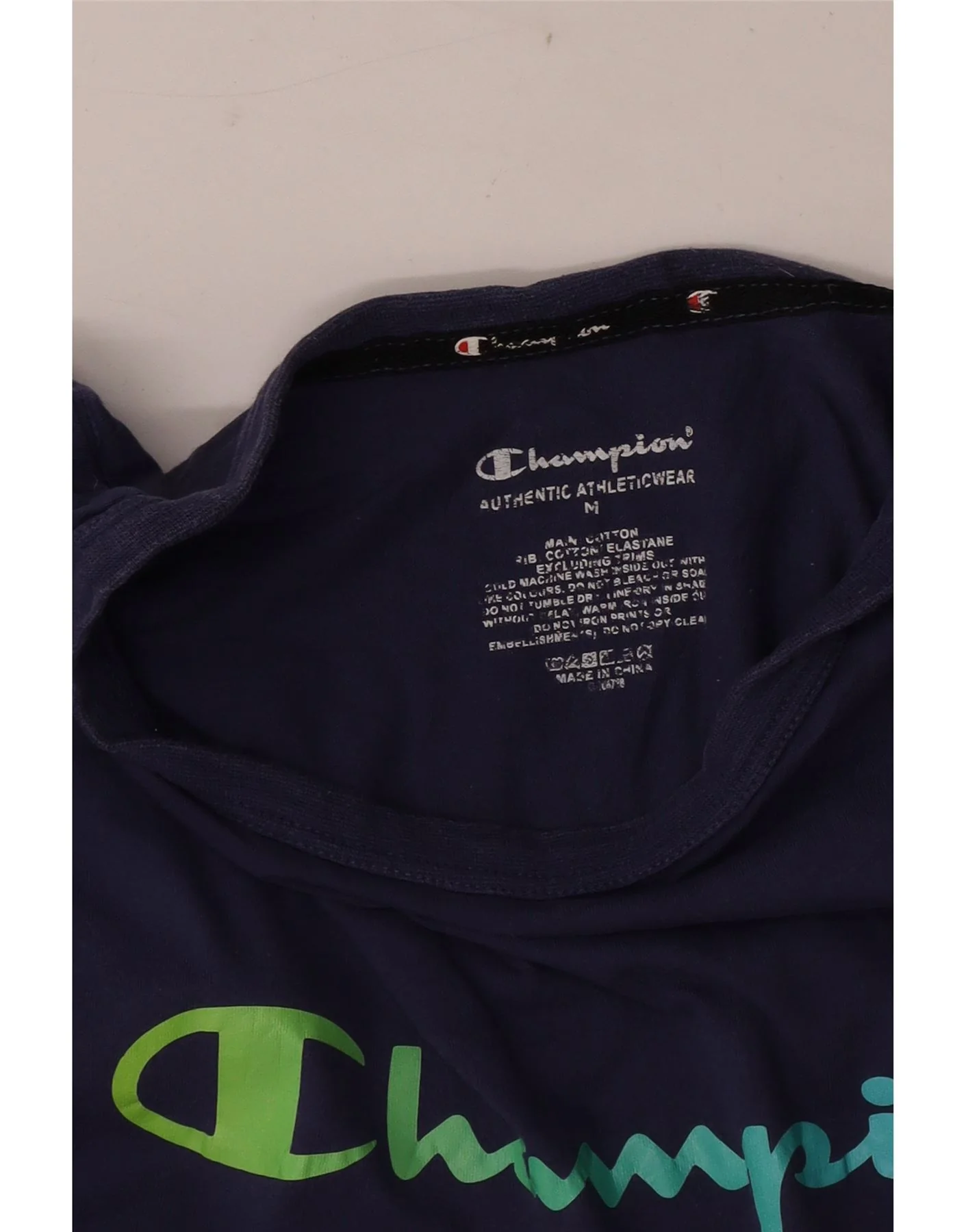 Champion Mens Graphic T-Shirt Top Medium Navy Blue Cotton - Image 4