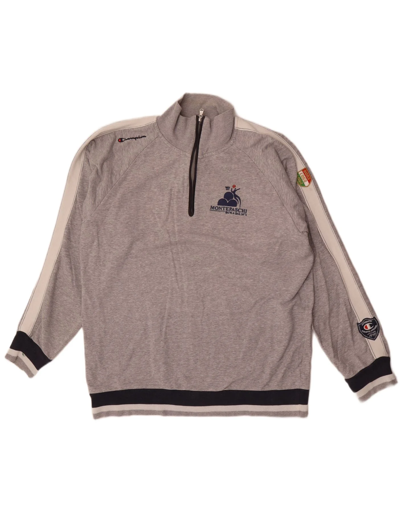 Champion Mens Graphic Zip Neck Sweatshirt Jumper 2XL Grey Colourblock