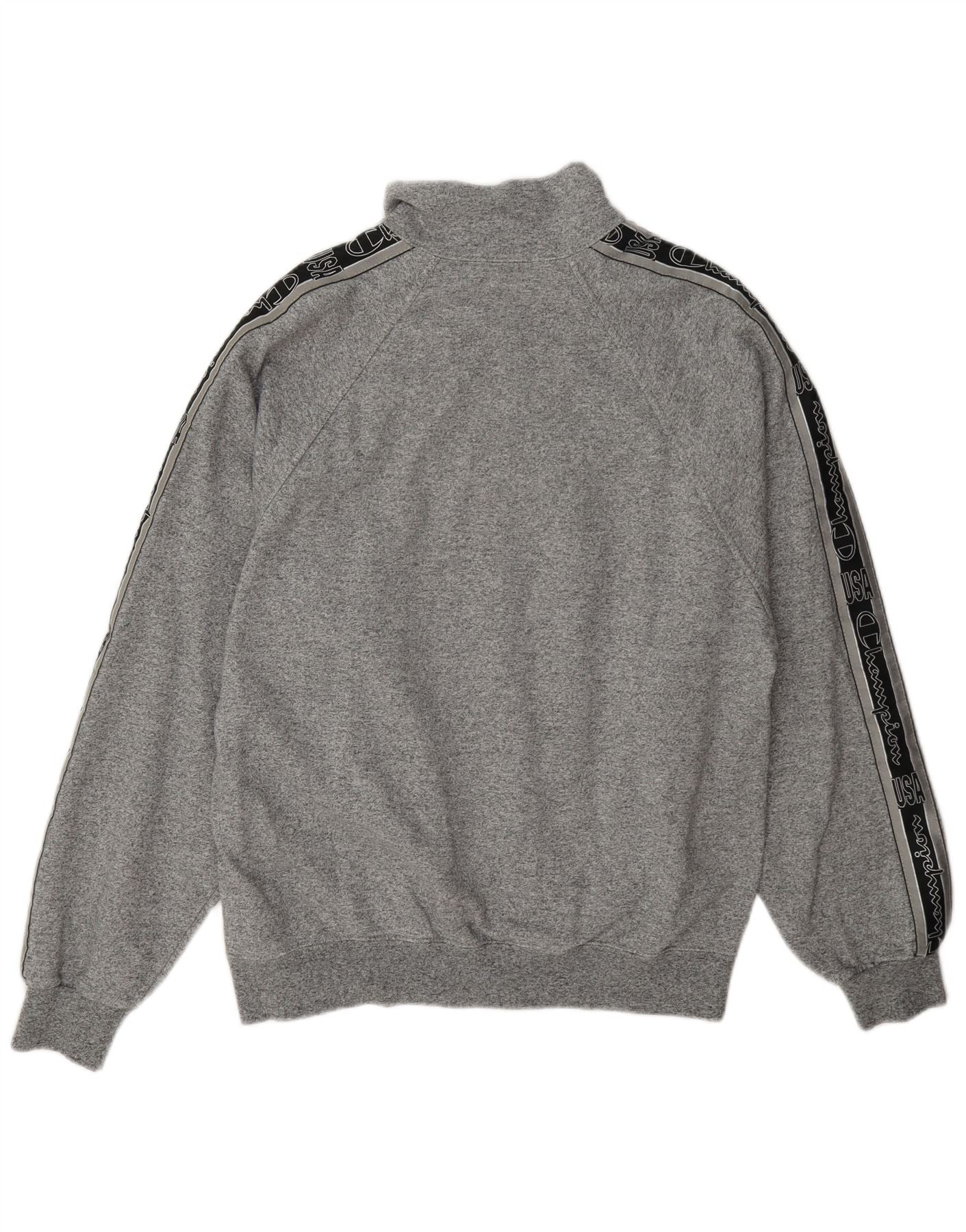 Champion Mens Graphic Zip Neck Sweatshirt Jumper Large Grey Colourblock - Image 2