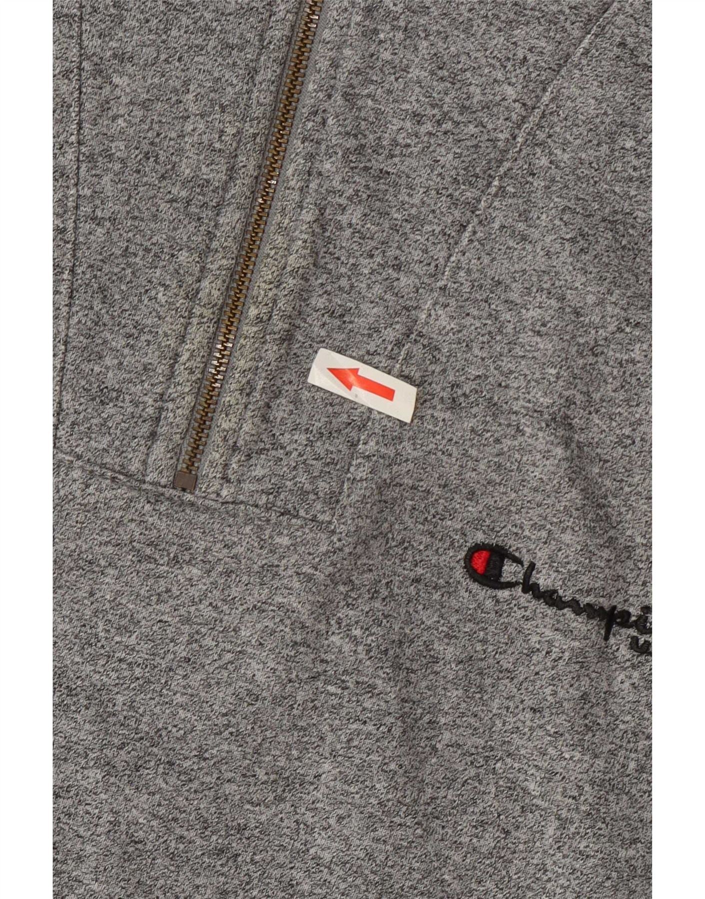 Champion Mens Graphic Zip Neck Sweatshirt Jumper Large Grey Colourblock - Image 3