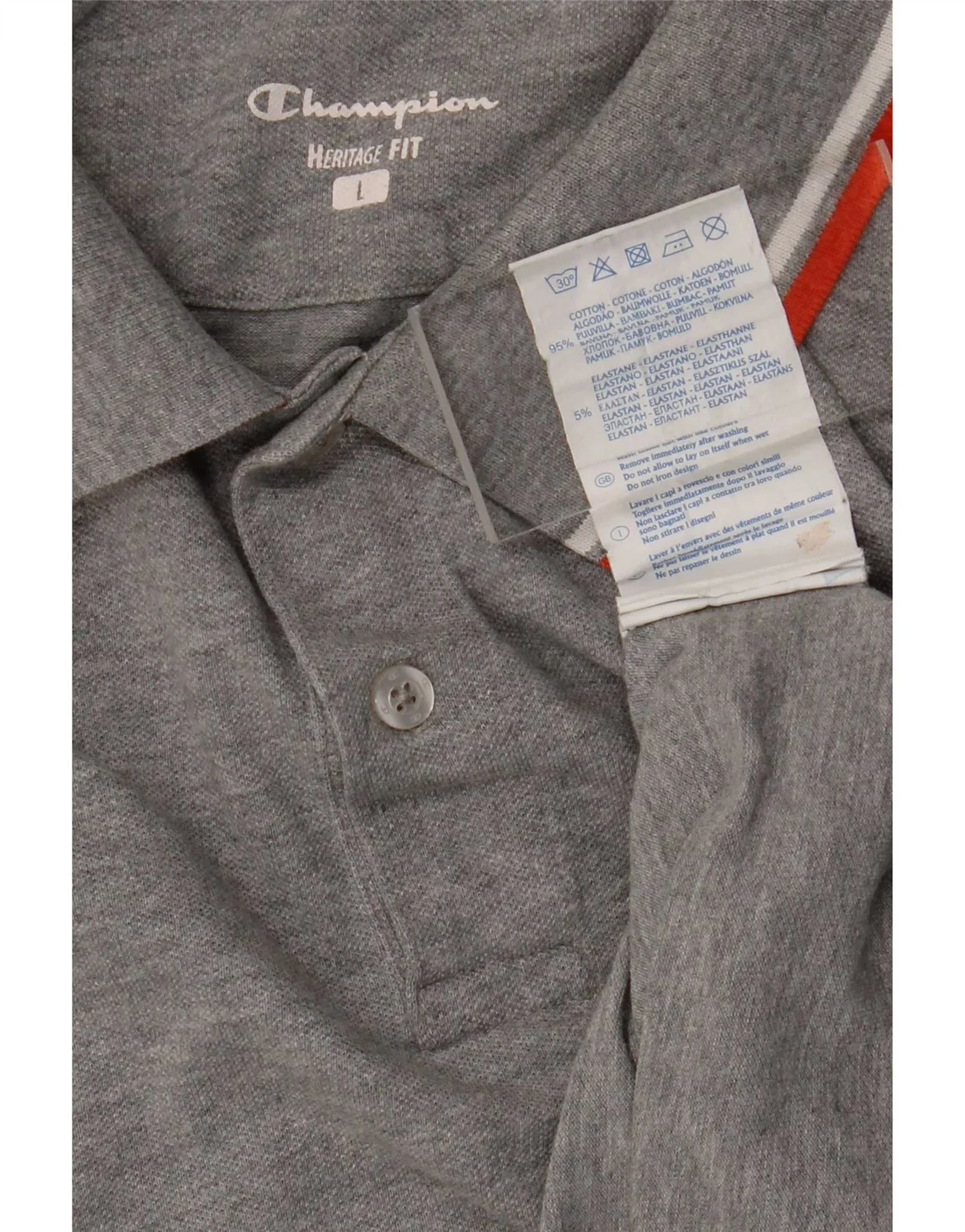 Champion Mens Heritage Fit Polo Shirt Large Grey Cotton - Image 3