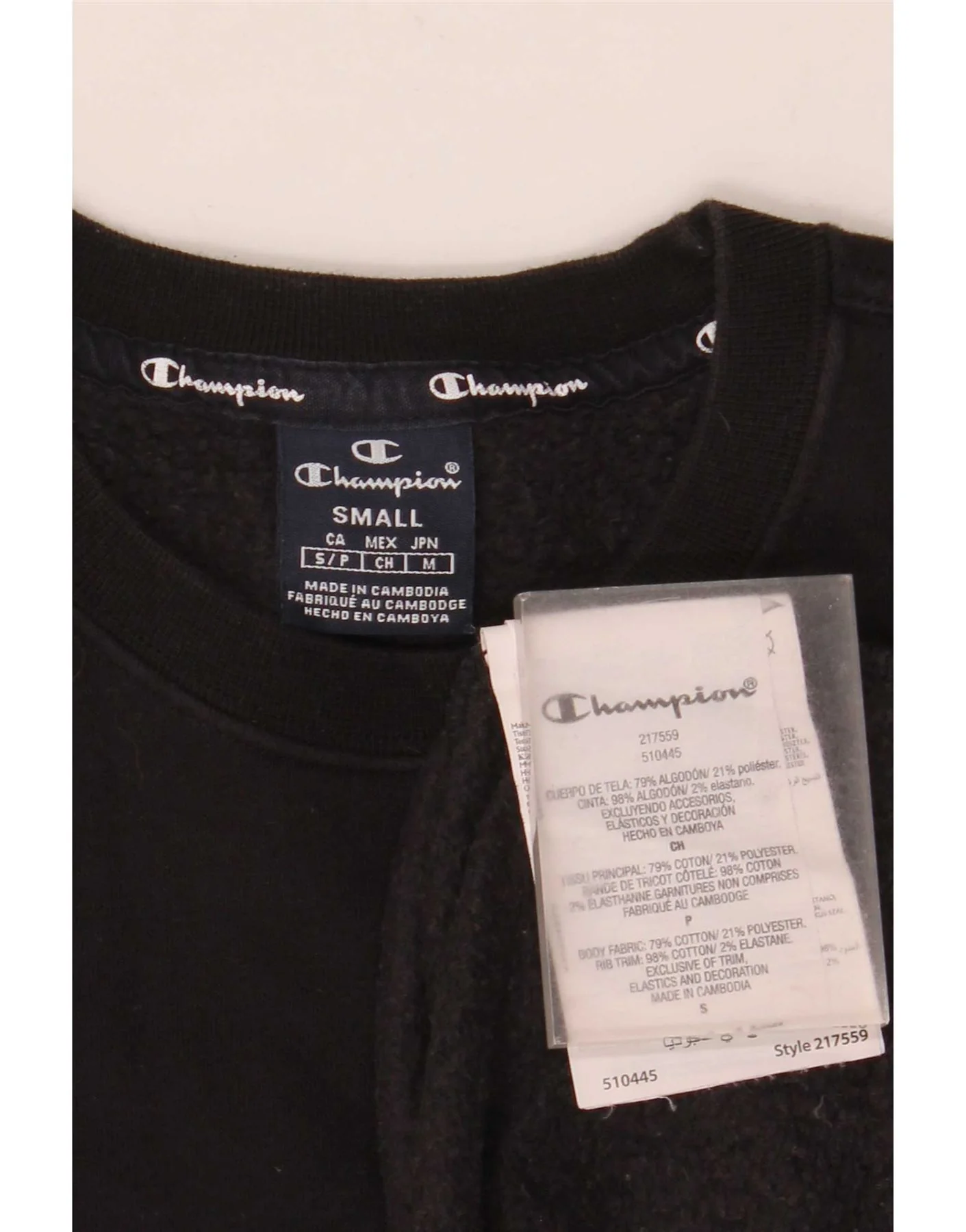 Champion Mens Sweatshirt Jumper Small Black Cotton - Image 3