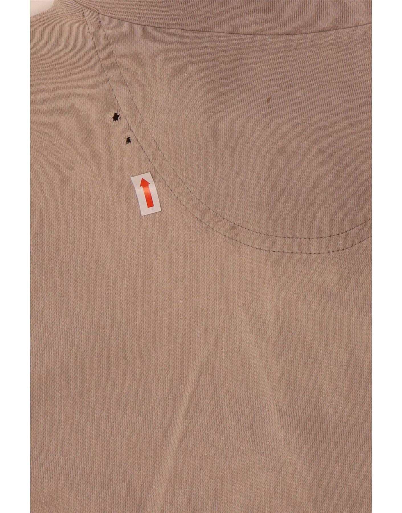 Champion Mens Zip Neck Top Long Sleeve XL Beige Colourblock Cotton - Image 3