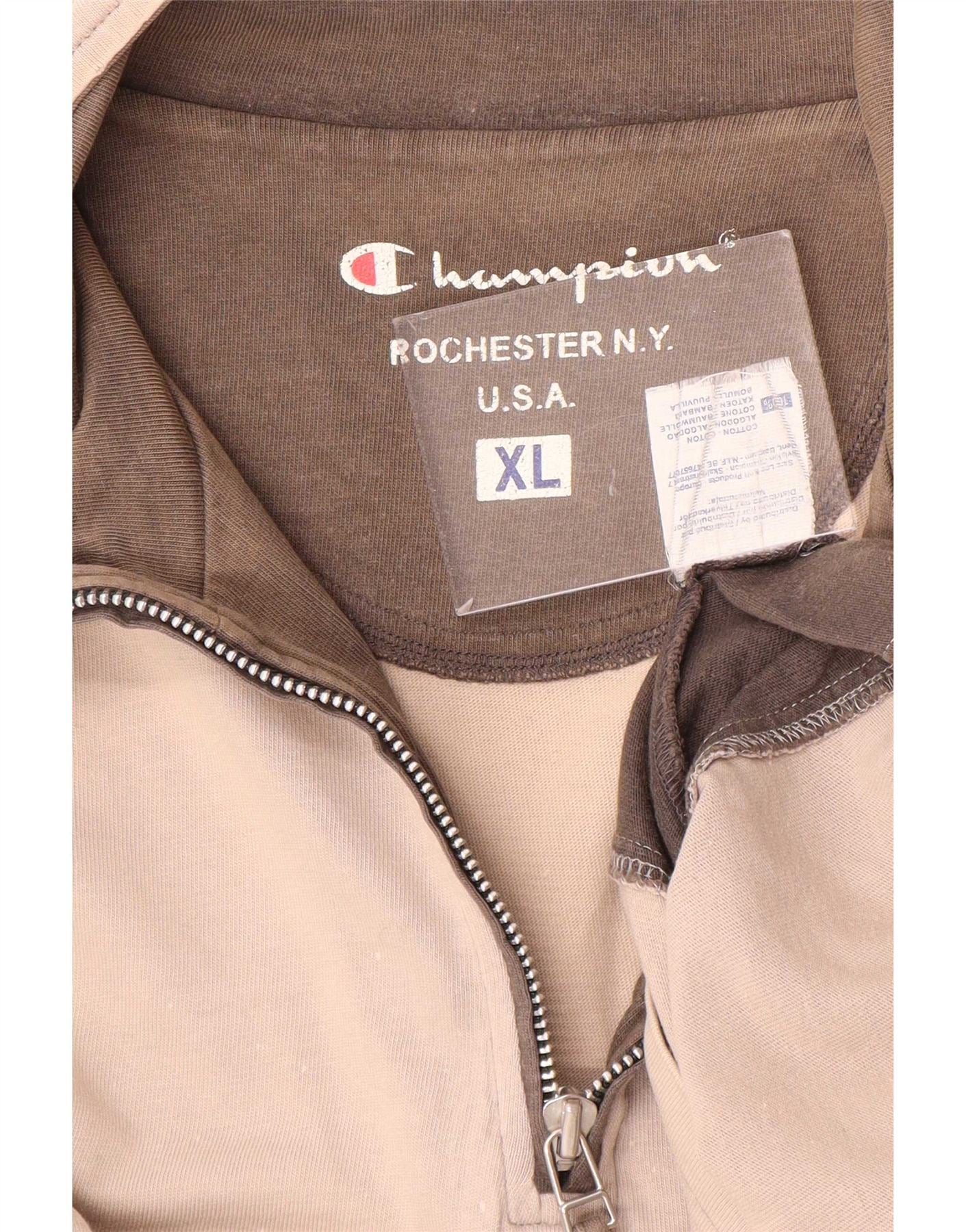 Champion Mens Zip Neck Top Long Sleeve XL Beige Colourblock Cotton - Image 4