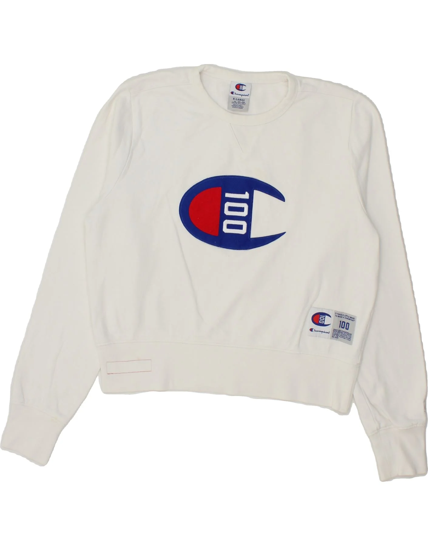 CHAMPION Womens Graphic Crop Sweatshirt Jumper UK 18 XL White Cotton