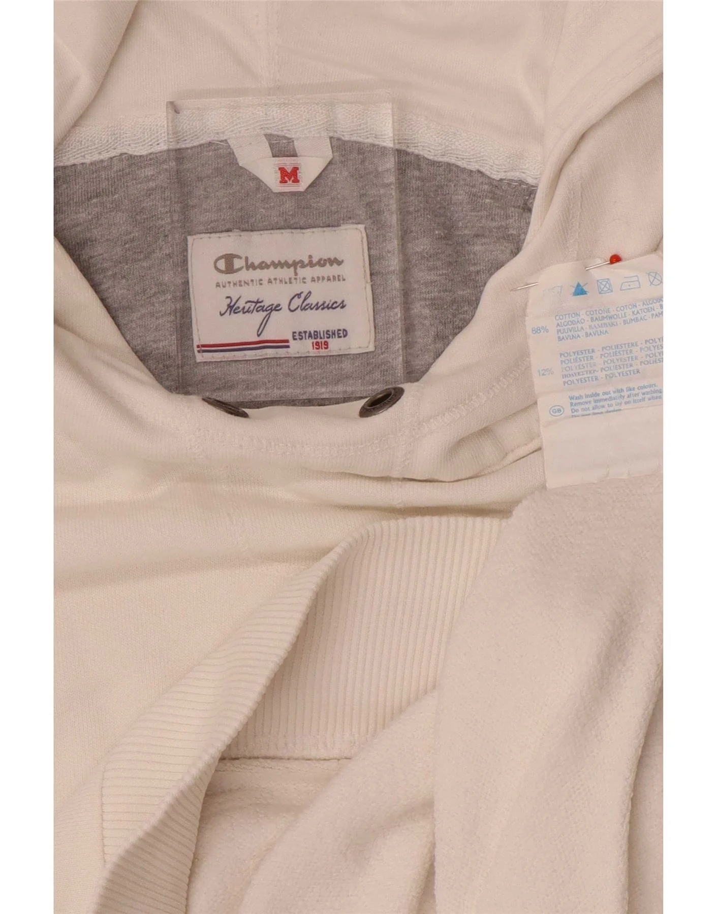 Champion Womens Heritage Classics Graphic Hoodie Jumper UK 14 Medium White - Image 3