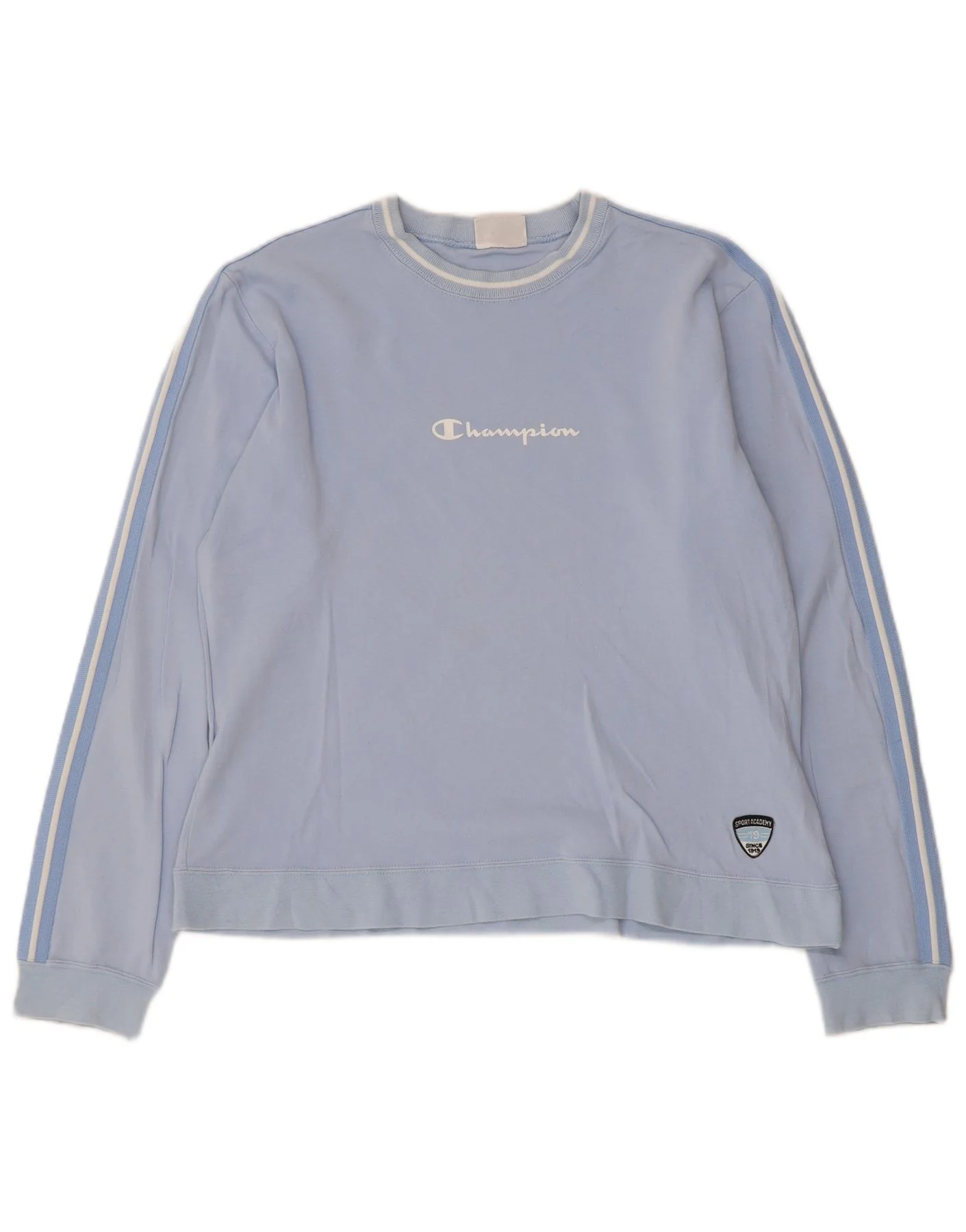Champion Womens Top Long Sleeve UK 16 Large Blue Striped Cotton